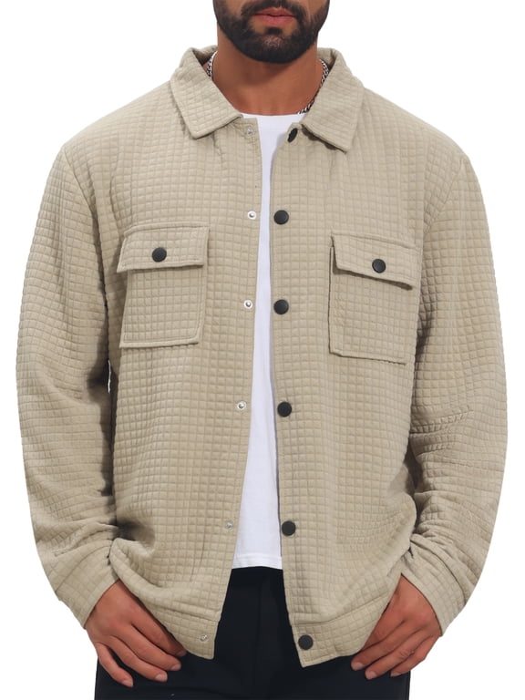 Men's Casual Solid Button Long Sleeves Trucker Jacket S Khaki