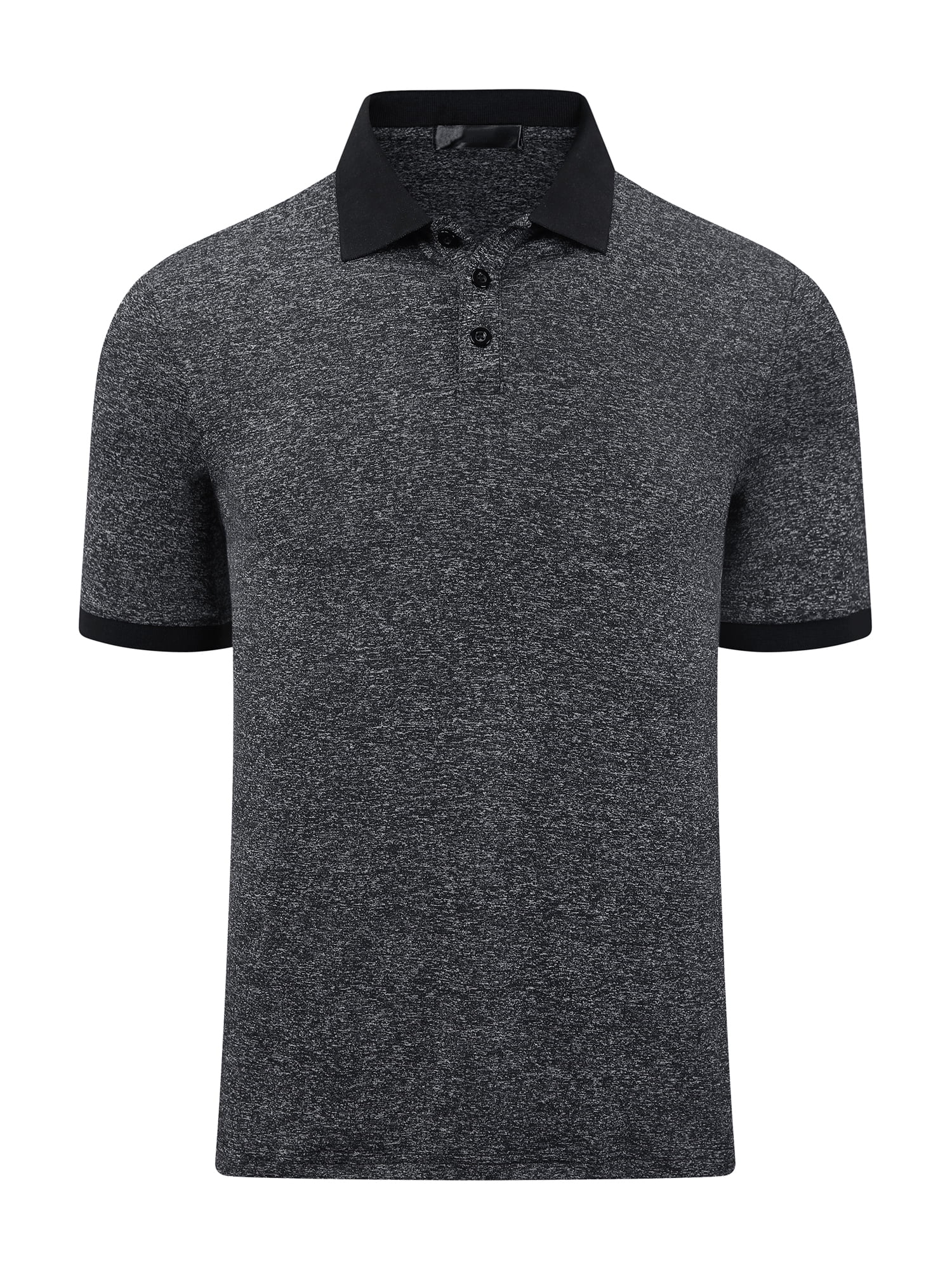 DARING DIVA Men's Casual Stretch Athletic Short Sleeve Heathered Golf Polo Shirt L Black