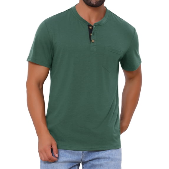 DARING DIVA Men's Casual Summer Short Sleeves Button Henley Basic Tee L Light Green
