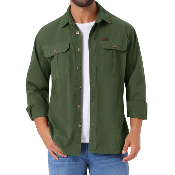 DARING DIVA Men's Casual Workwear Long Sleeve Button Down Hiking Shirts M Olive Green