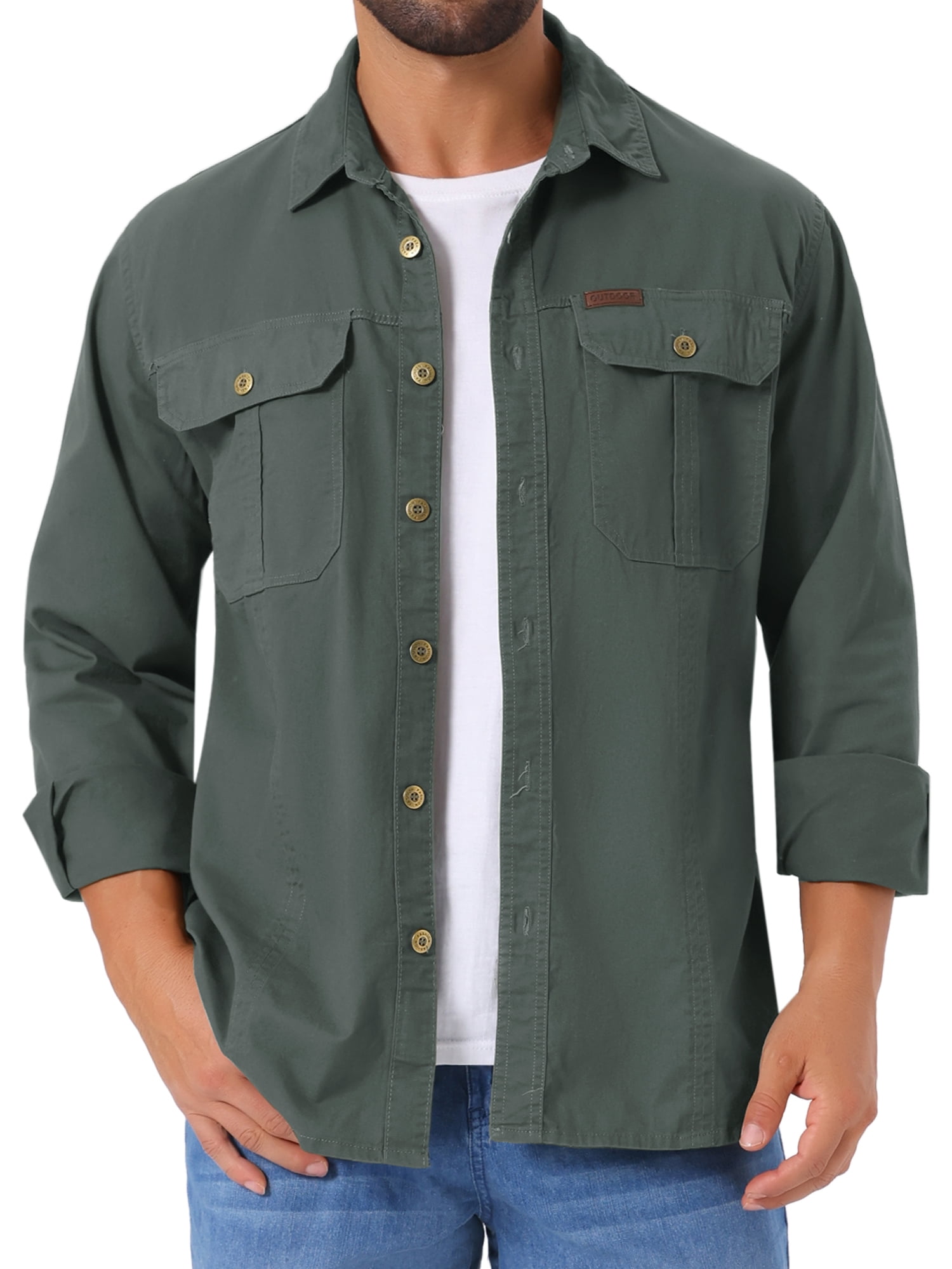 DARING DIVA Men's Casual Workwear Long Sleeve Button Down Hiking Shirts S Gray