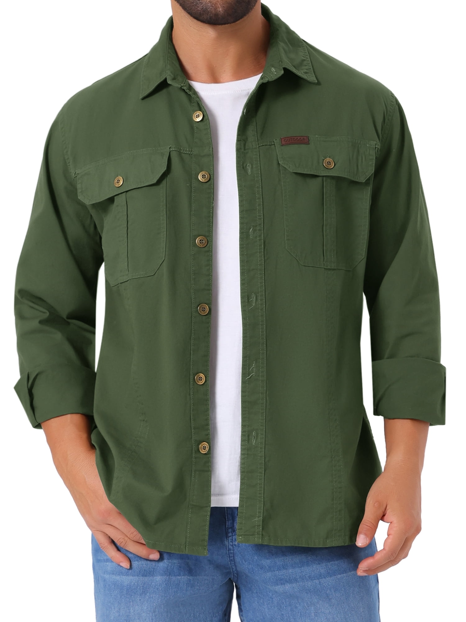 DARING DIVA Men's Casual Workwear Long Sleeve Button Down Hiking Shirts S Olive Green