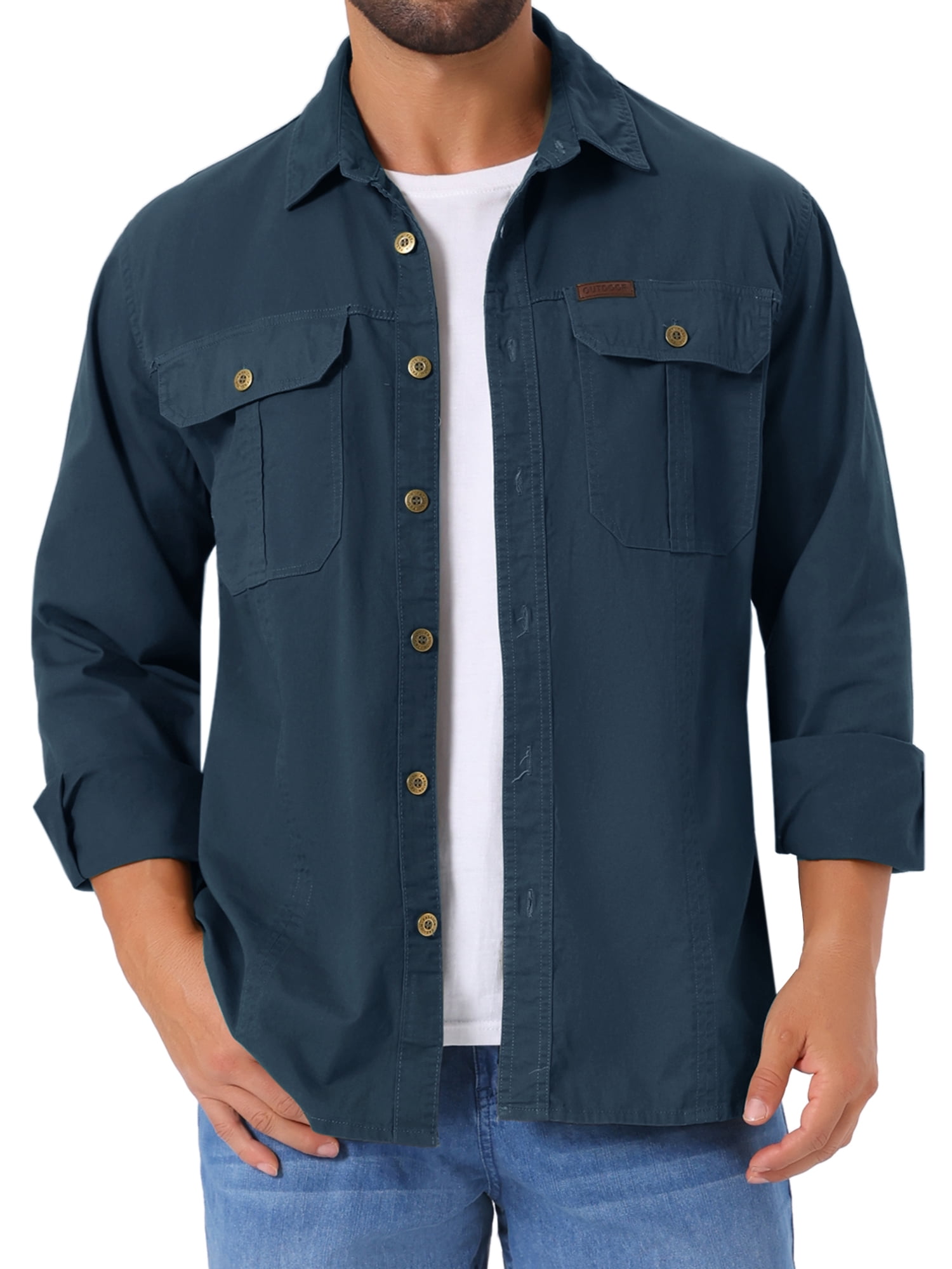 DARING DIVA Men's Casual Workwear Long Sleeve Button Down Hiking Shirts XL Dark Blue