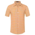 thumbnail image 1 of DARING DIVA Men's Checked Short Sleeve Button Plaid Tartan Collared Dress Shirt S Orange, 1 of 6