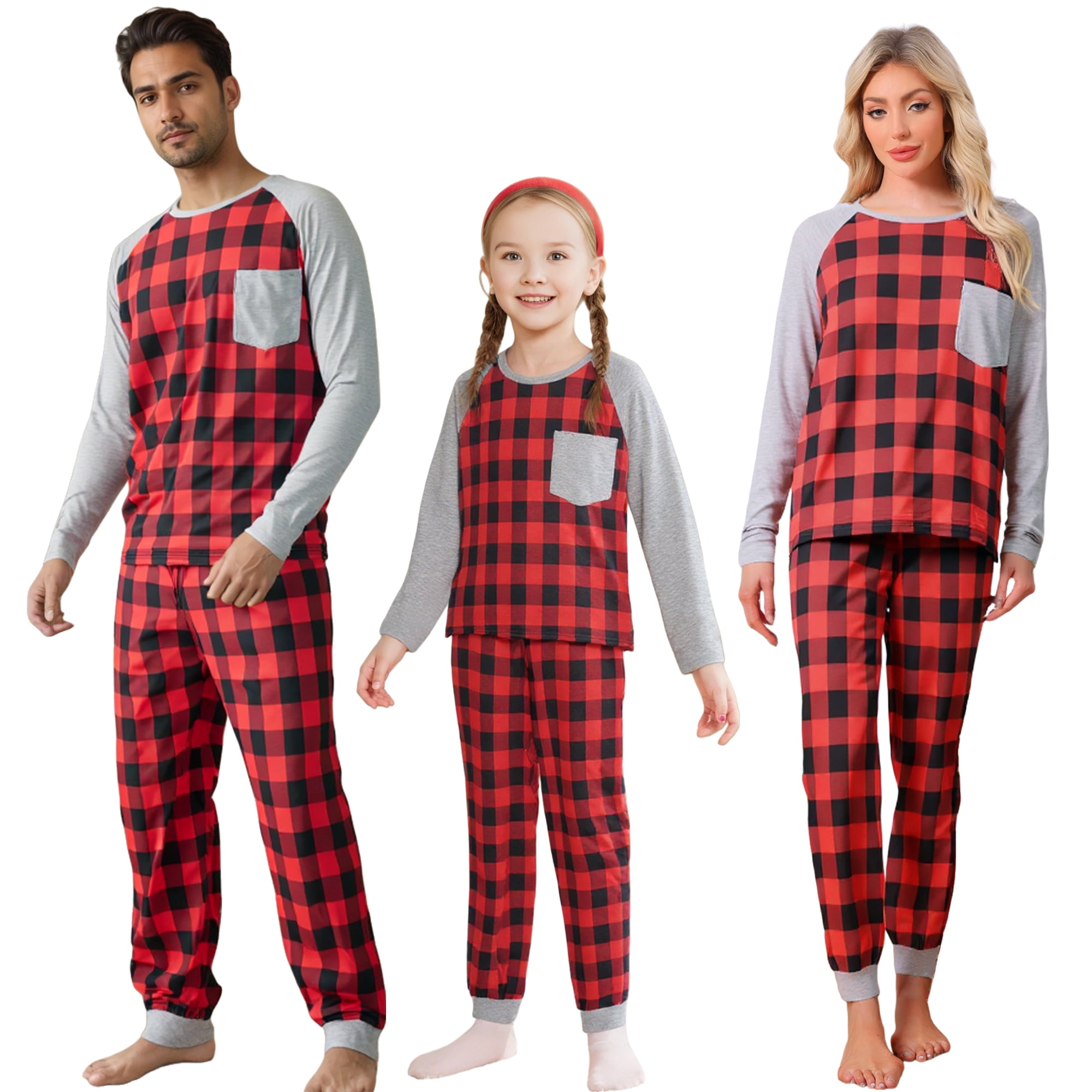 DARING DIVA Pajamas Christmas Plaid Long Sleeve Tee with Pants Family Pajama Sets 2XL Men Red