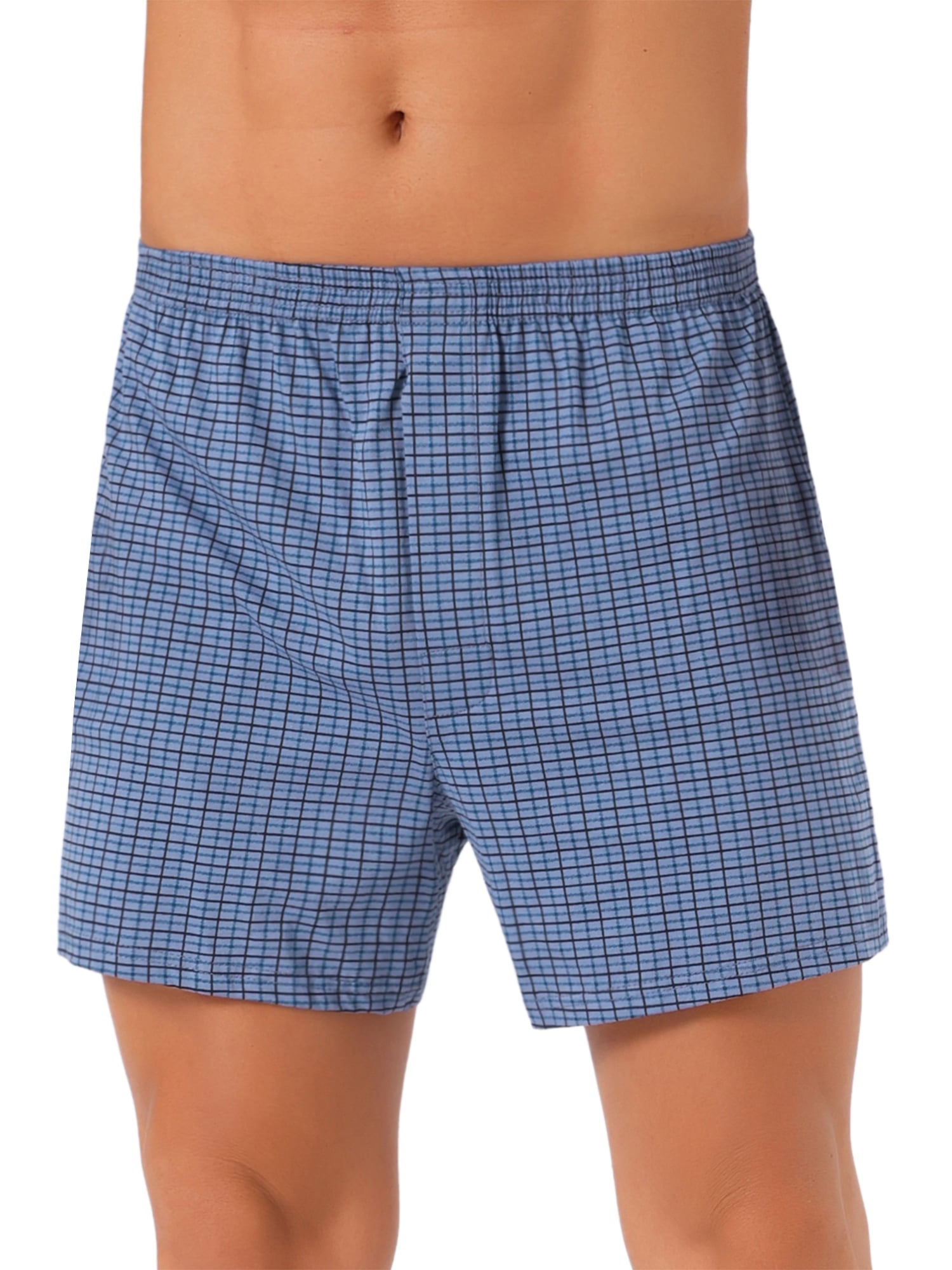 DARING DIVA Men's Classic Elastic Waistband Plaid Pattern Boxer Shorts 30 Navy Blue