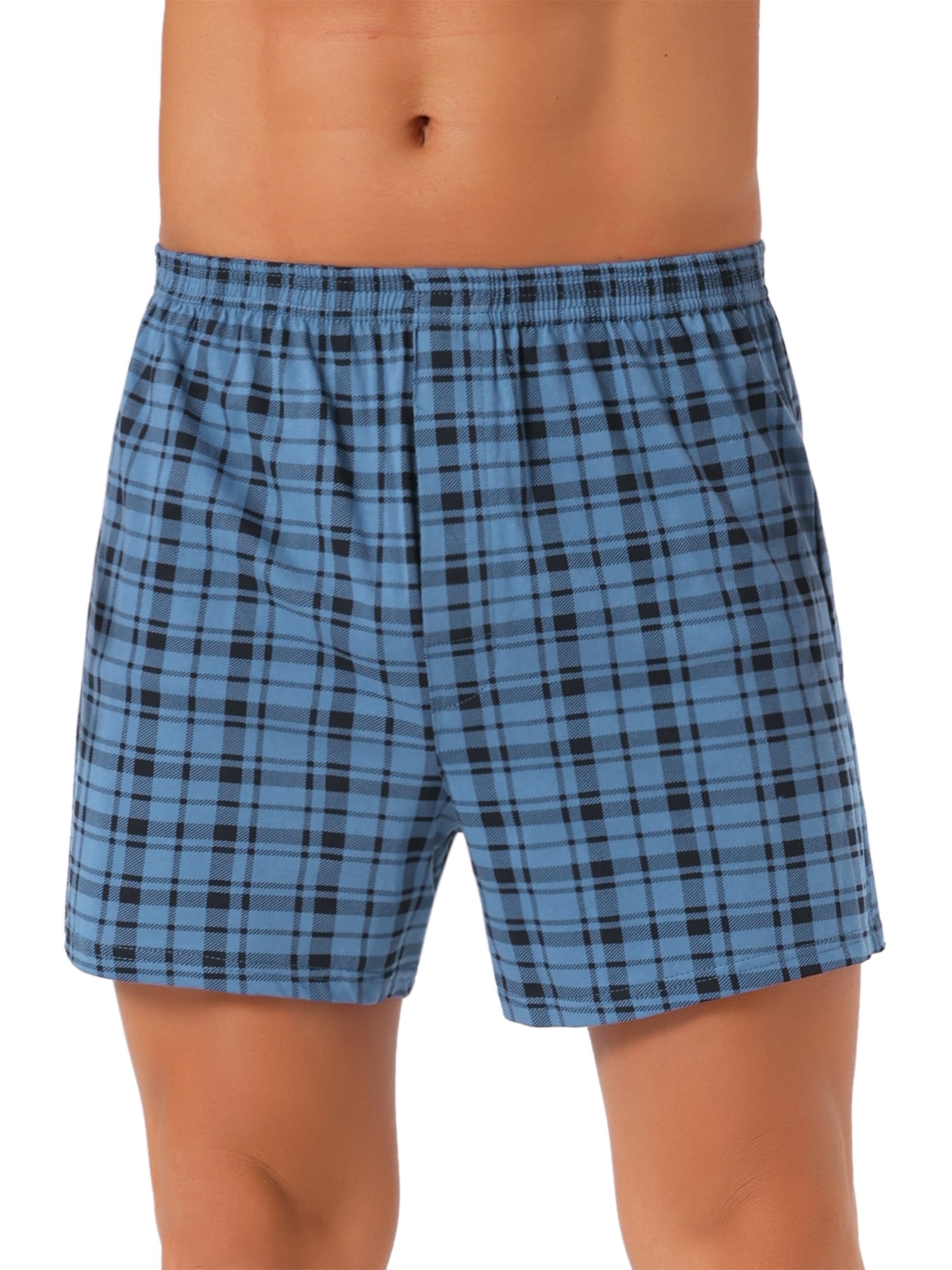 DARING DIVA Men's Classic Elastic Waistband Plaid Pattern Boxer Shorts 30 Navy