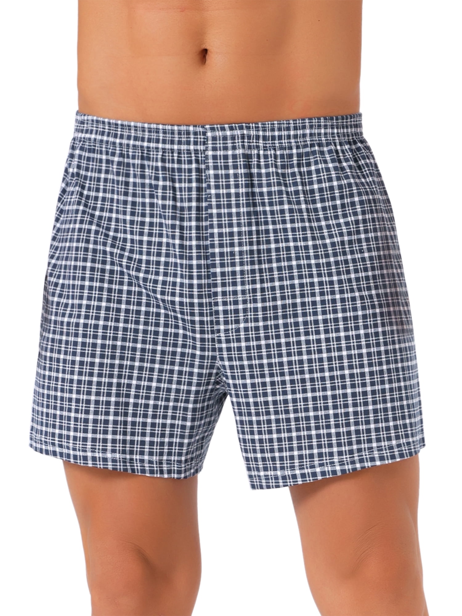 DARING DIVA Men's Classic Elastic Waistband Plaid Pattern Boxer Shorts 32 Dark Blue
