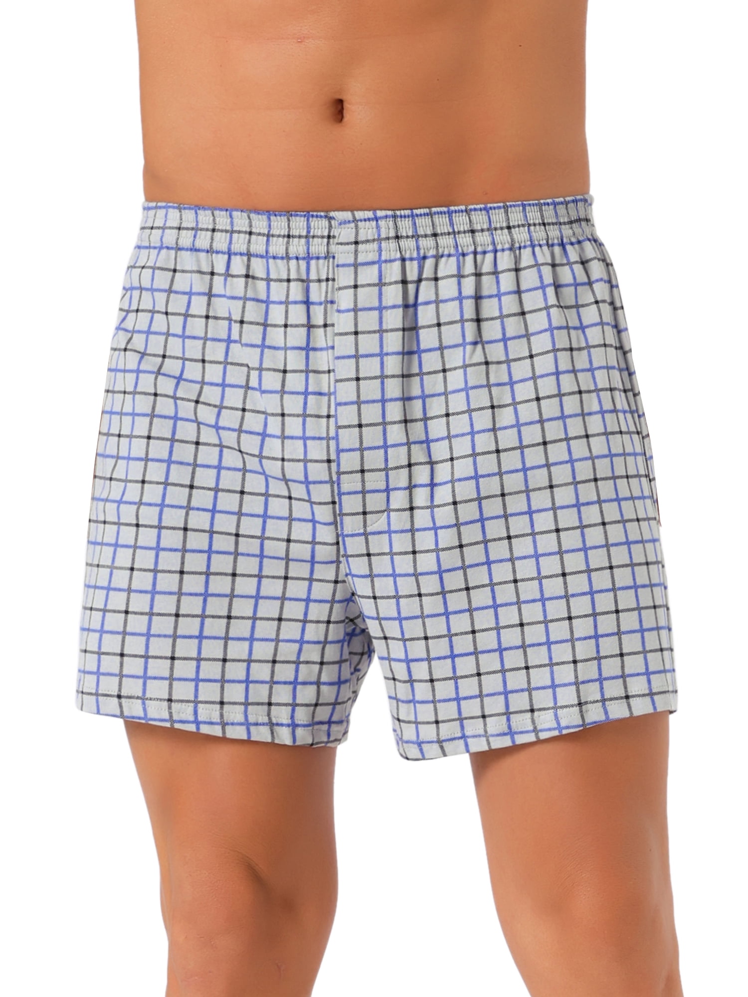 DARING DIVA Men's Classic Elastic Waistband Plaid Pattern Boxer Shorts 32 Gray
