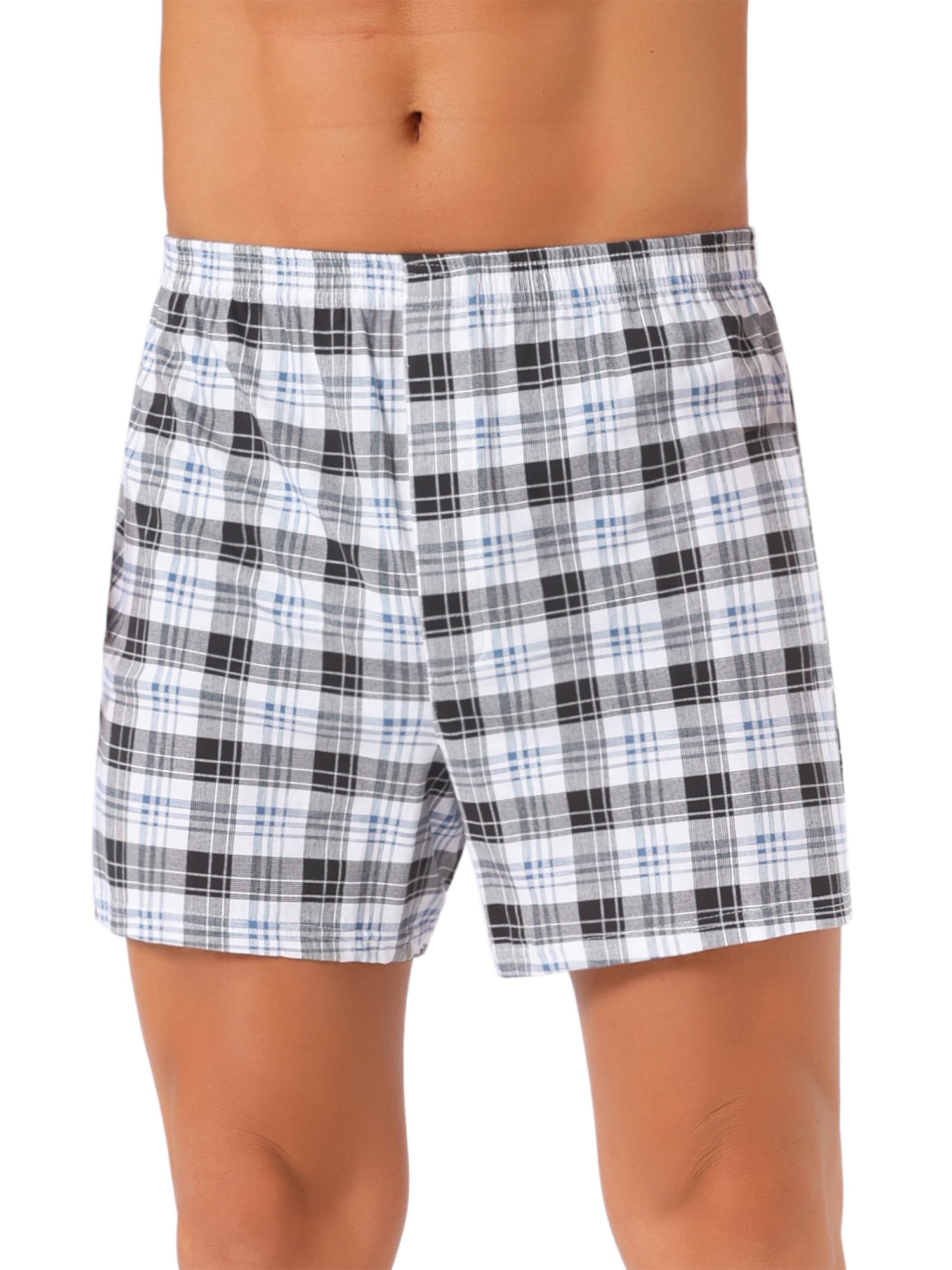 DARING DIVA Men's Classic Elastic Waistband Plaid Pattern Boxer Shorts 34 Black White