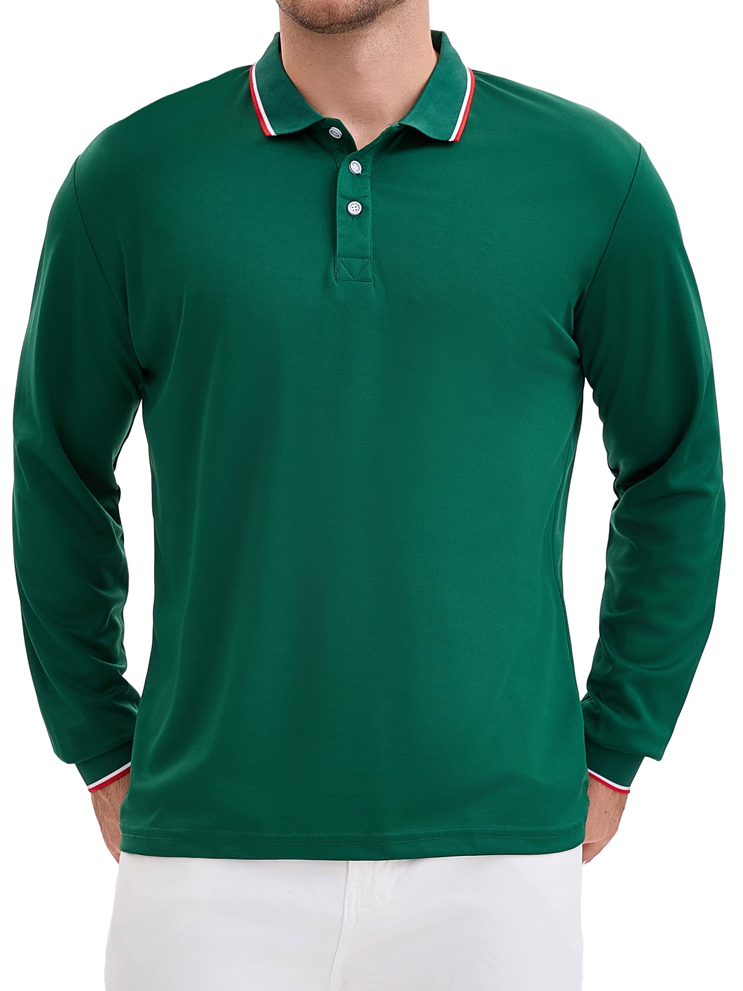 DARING DIVA Men's Classic Regular Fit Long Sleeves Business Golf Polo Shirt L Green