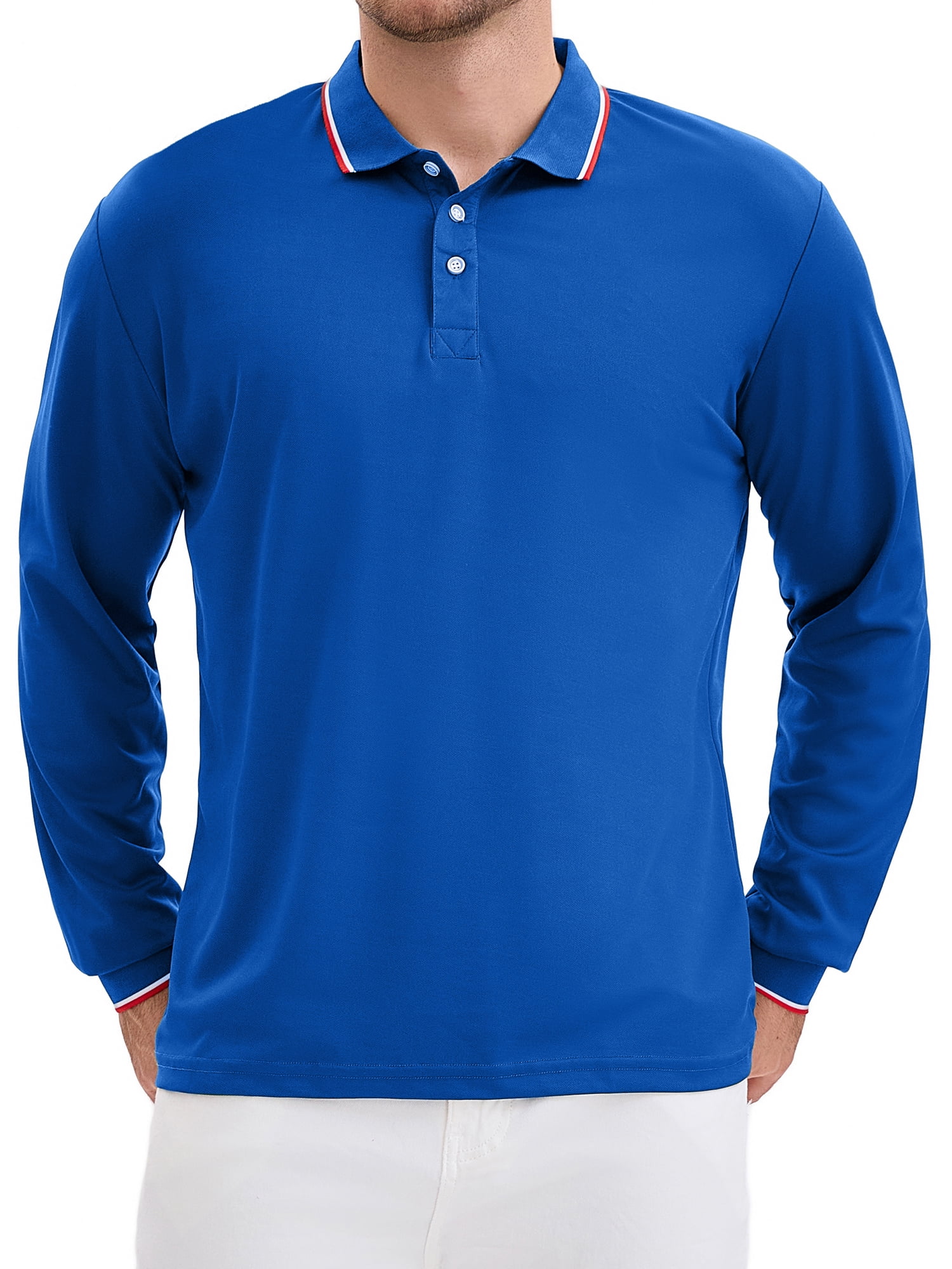 DARING DIVA Men's Classic Regular Fit Long Sleeves Business Golf Polo Shirt L Royal Blue