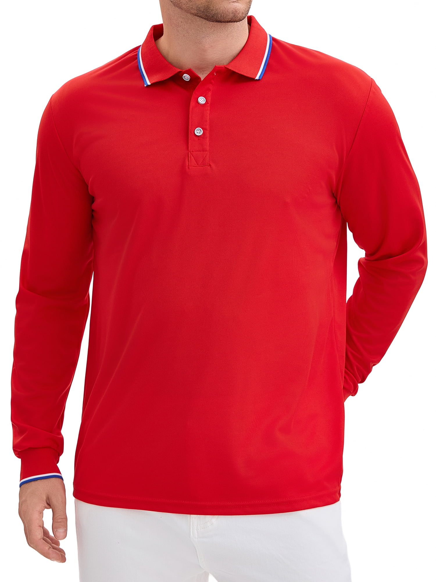 DARING DIVA Men's Classic Regular Fit Long Sleeves Business Golf Polo Shirt M Red