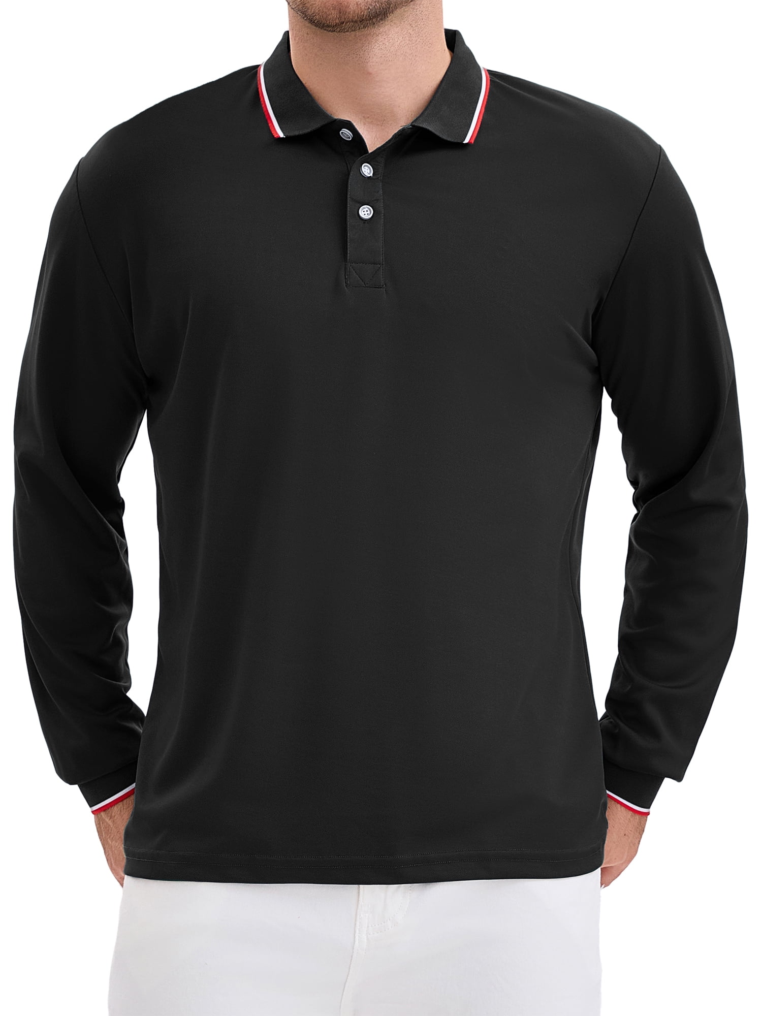 DARING DIVA Men's Classic Regular Fit Long Sleeves Business Golf Polo Shirt XL Black