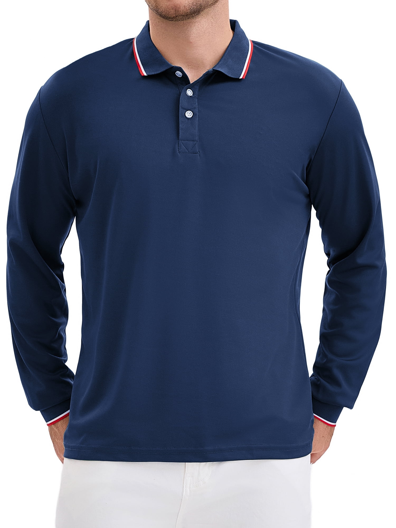 DARING DIVA Men's Classic Regular Fit Long Sleeves Business Golf Polo Shirt XL Navy Blue