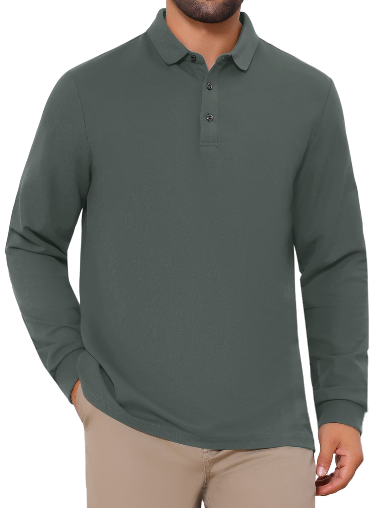 DARING DIVA Men's Classic Solid Color Long Sleeves Basic Golf Polo T-Shirts L Gray