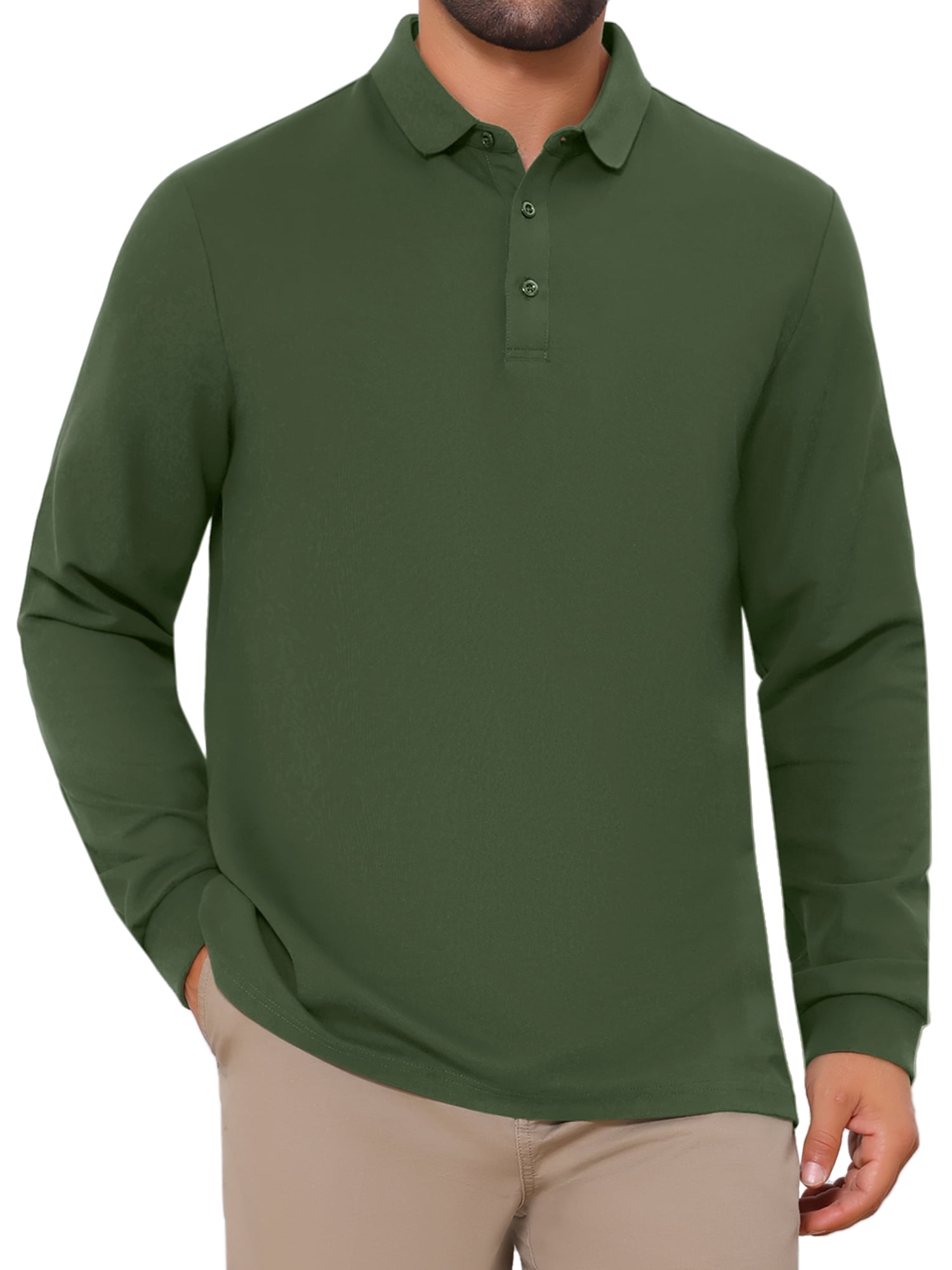 DARING DIVA Men's Classic Solid Color Long Sleeves Basic Golf Polo T-Shirts M Green