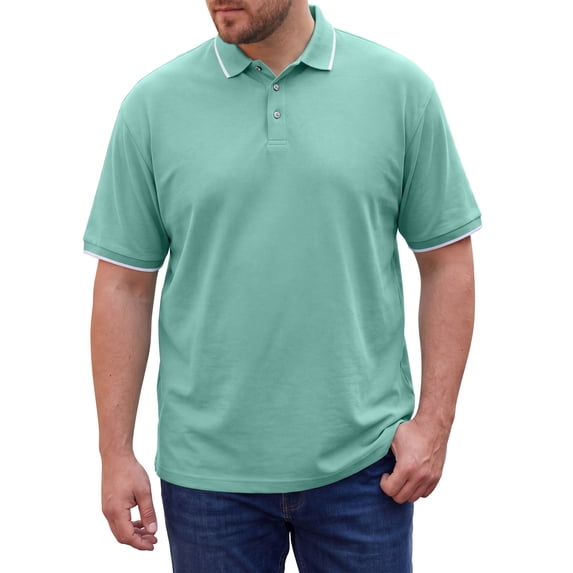 DARING DIVA Men's Big & Tall Shirts Casual Short Sleeve Color Block Polo Shirt 2XL Green