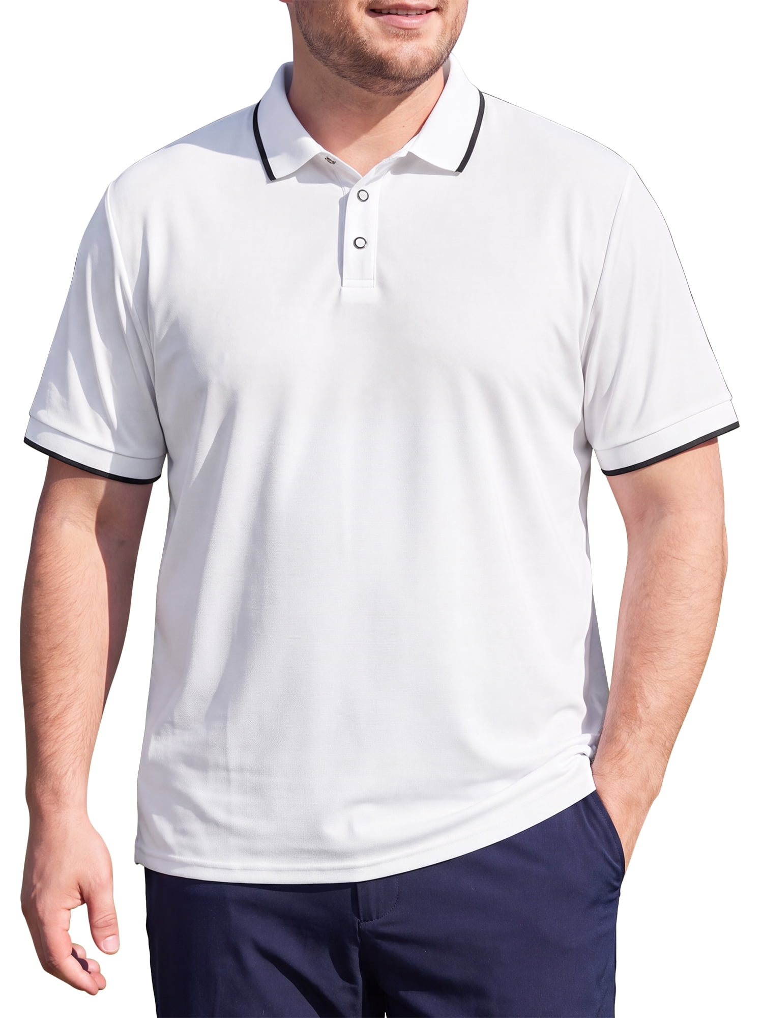 DARING DIVA Men's Big & Tall Shirts Casual Short Sleeve Color Block Polo Shirt 3XL White