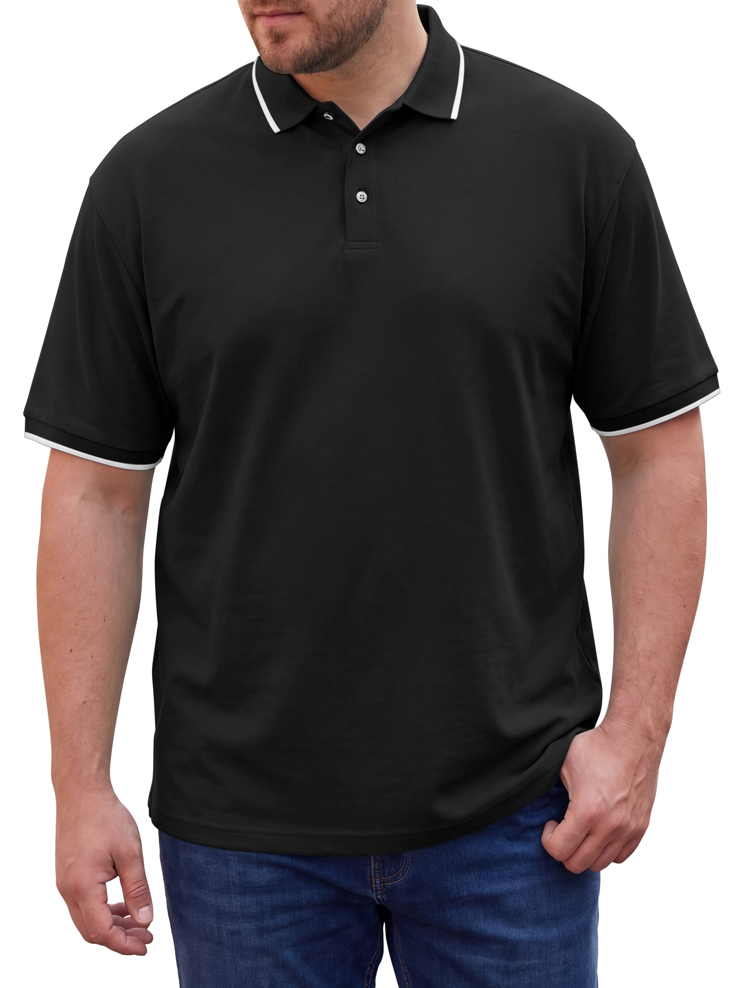 DARING DIVA Men's Big & Tall Shirts Casual Short Sleeve Color Block Polo Shirt 4XL Black