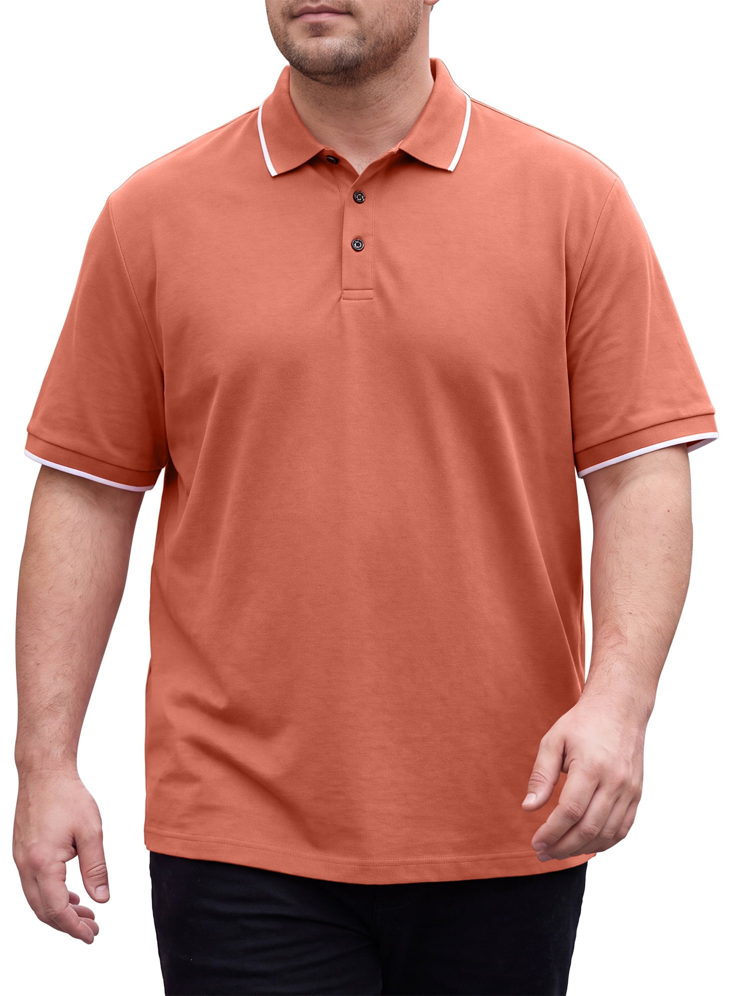 DARING DIVA Men's Big & Tall Shirts Casual Short Sleeve Color Block Polo Shirt 4XL Orange