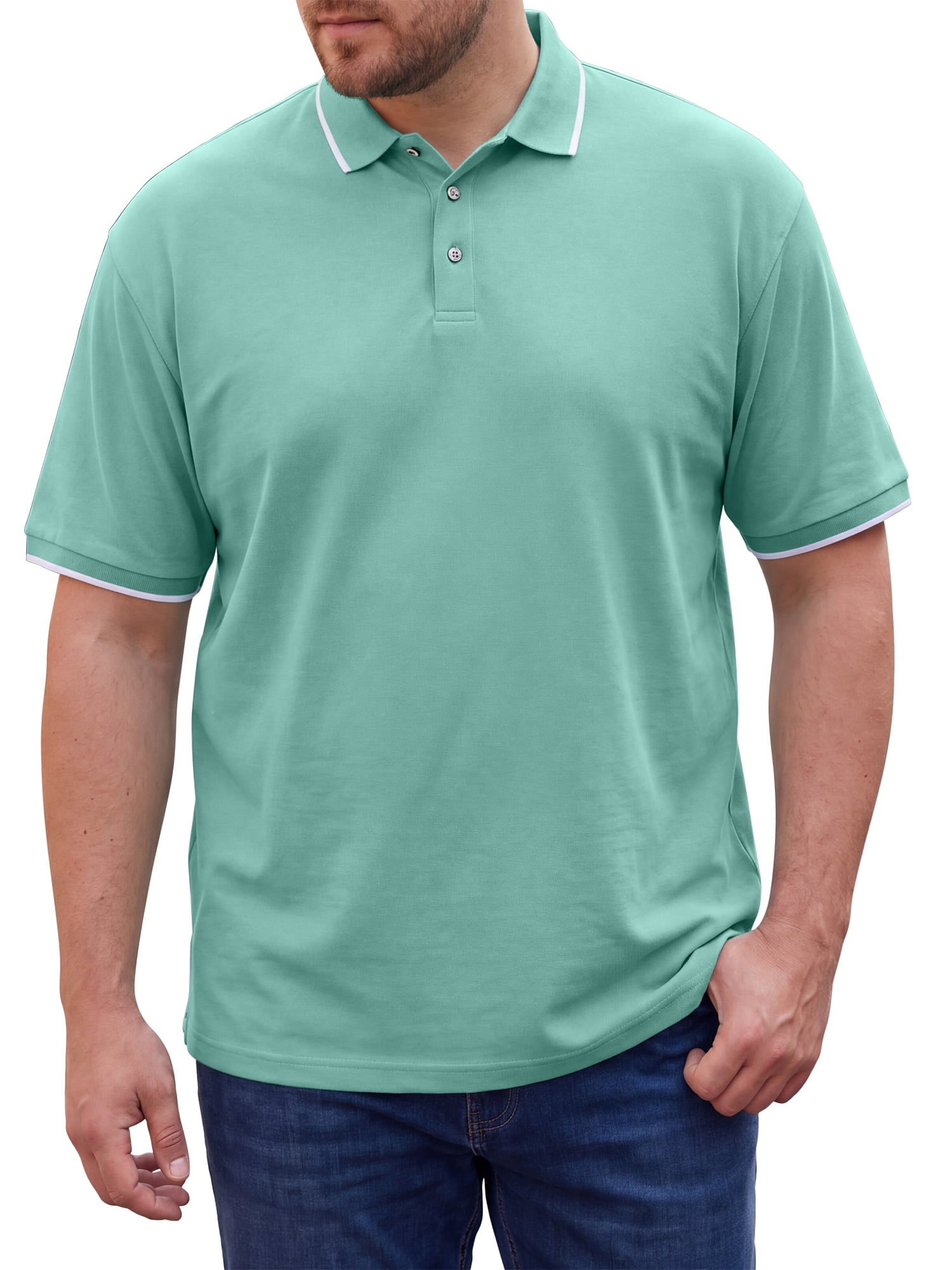DARING DIVA Men's Big & Tall Shirts Casual Short Sleeve Color Block Polo Shirt XL Green