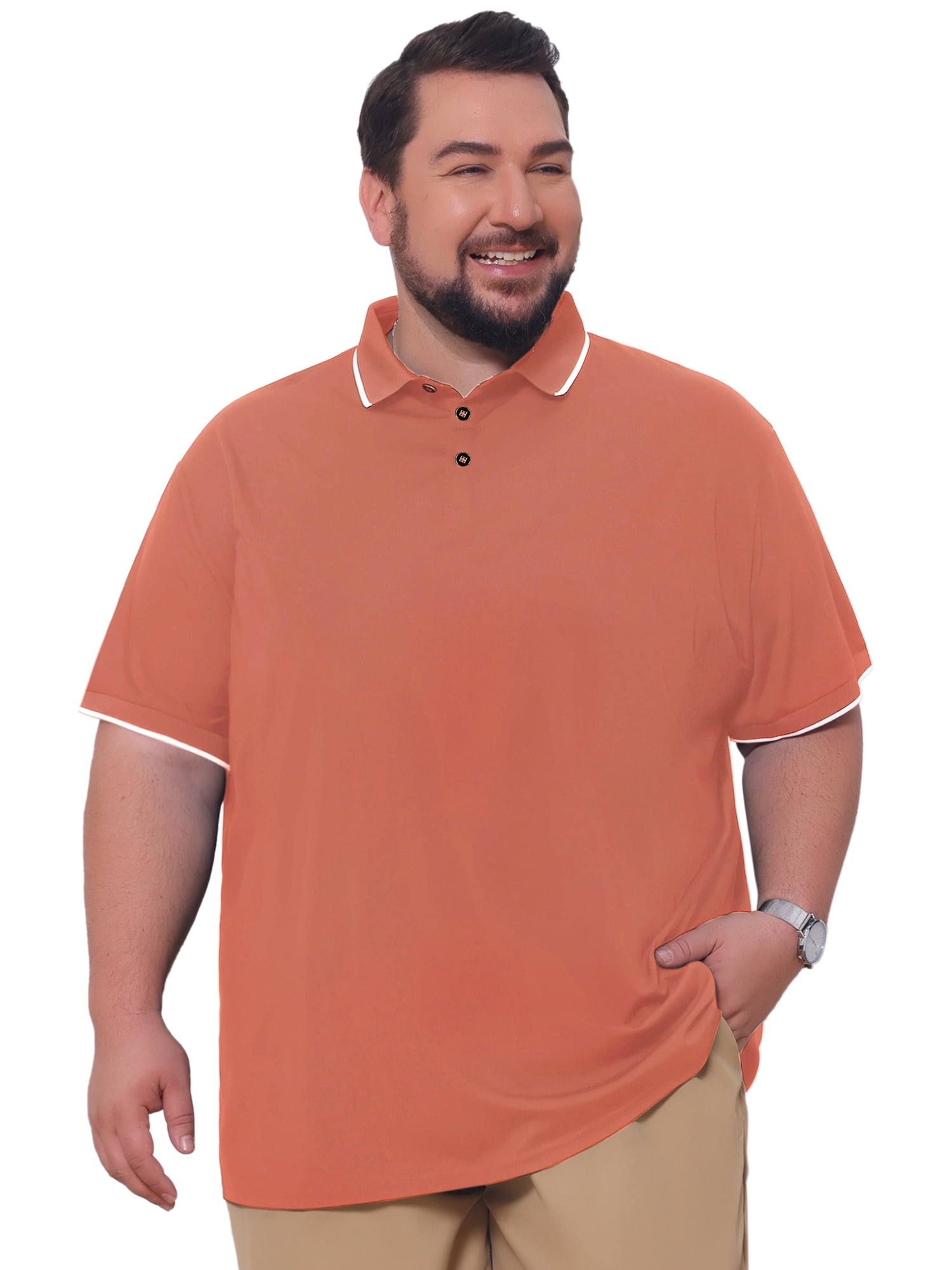 DARING DIVA Men's Big & Tall Shirts Casual Short Sleeve Color Block Polo Shirt XL Orange