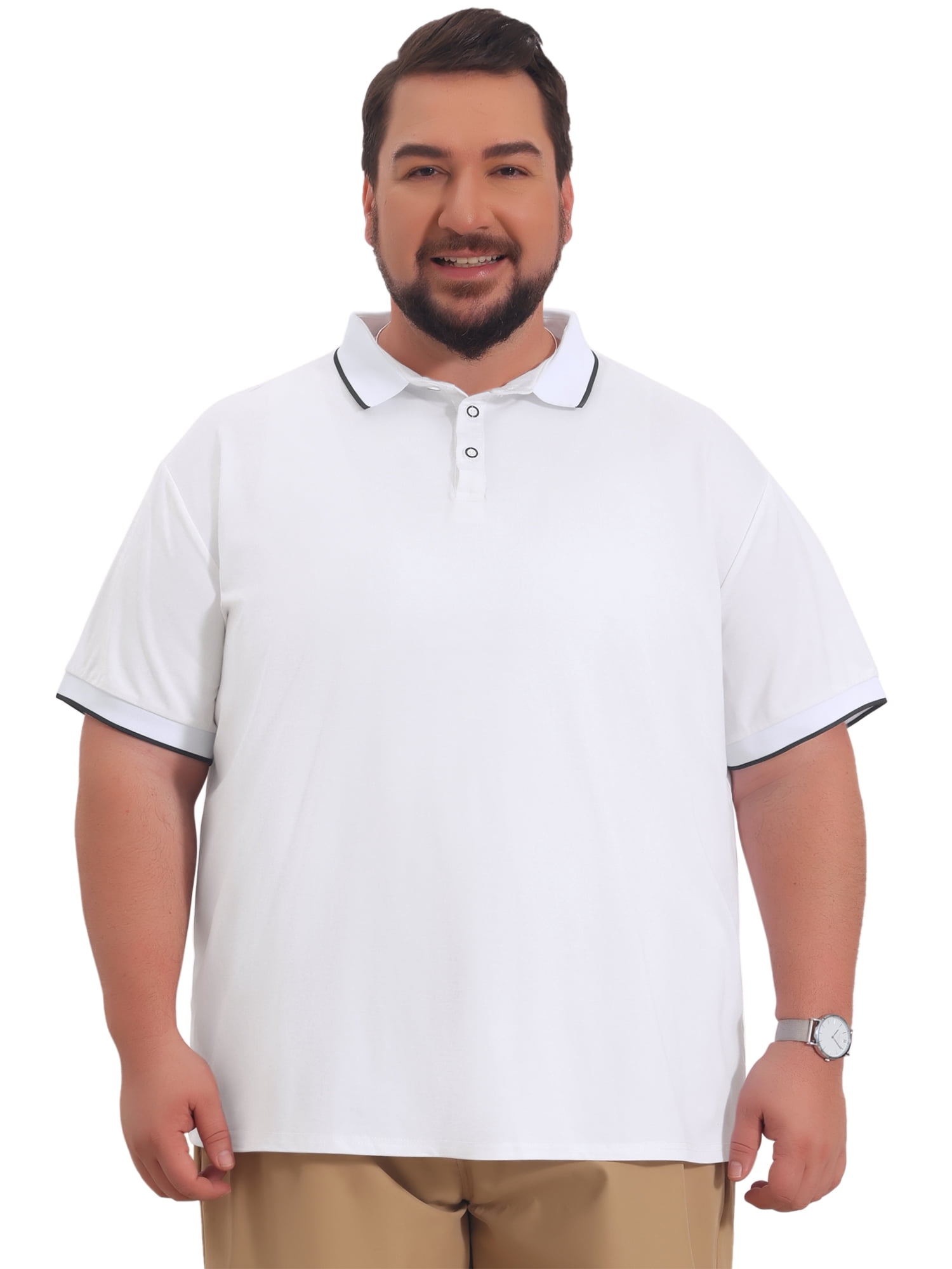 DARING DIVA Men's Big & Tall Shirts Casual Short Sleeve Color Block Polo Shirt XL White