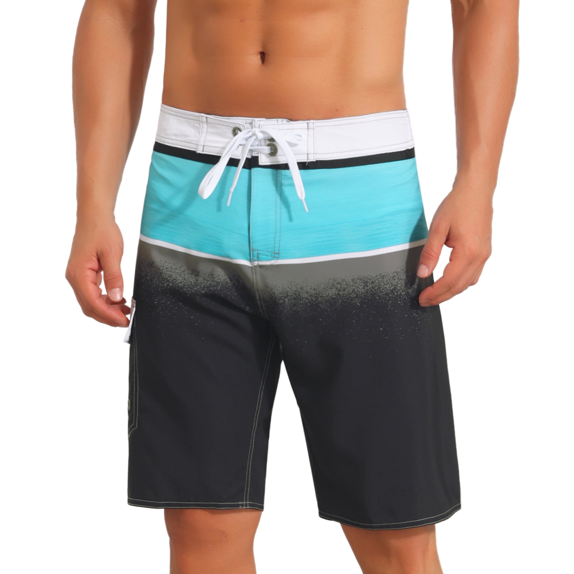 DARING DIVA Men's Colorblock Beach Shorts Drawstring Shorts with Side Pocket 28 Blue Black