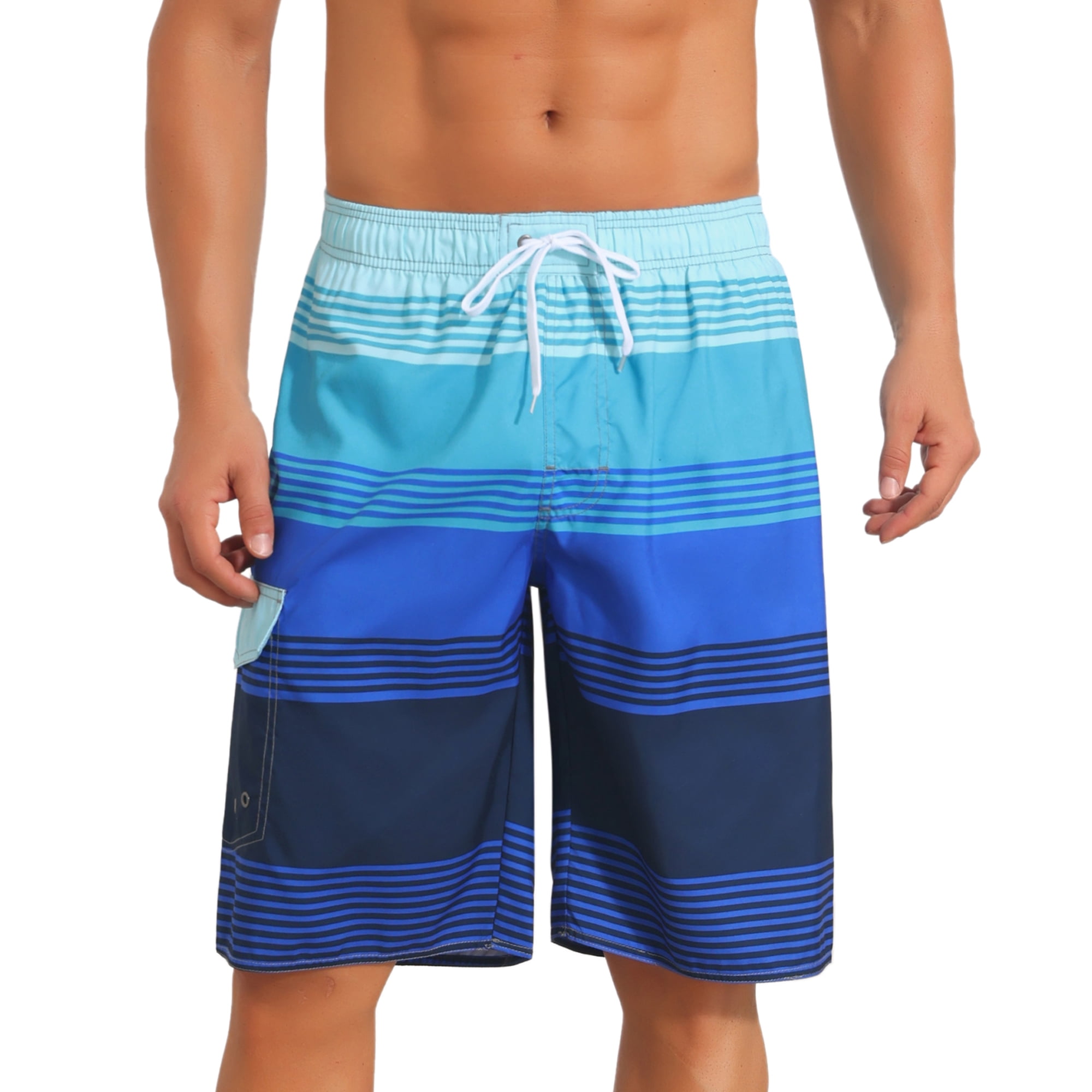 DARING DIVA Men's Colorblock Striped Swimming Shorts Adjustable Drawstring 36 Blue