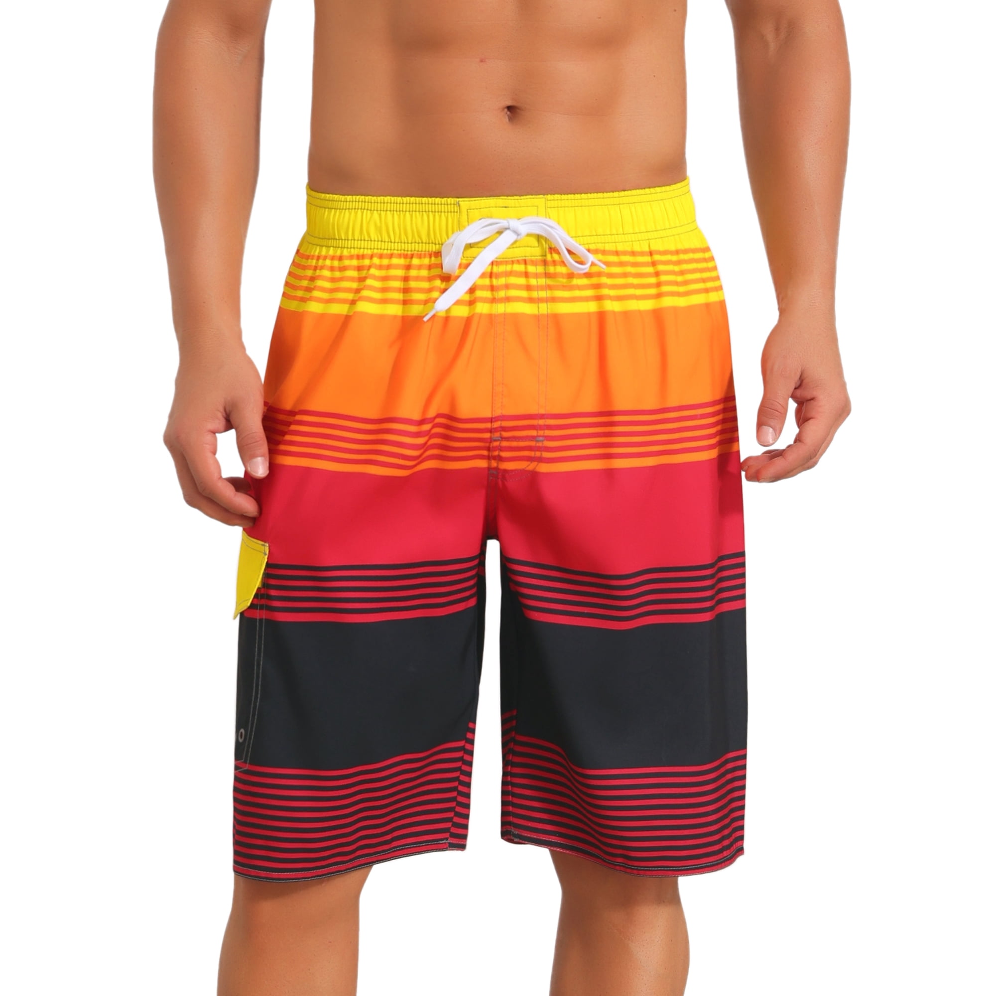 DARING DIVA Men's Colorblock Striped Swimming Shorts Adjustable Drawstring 36 Red
