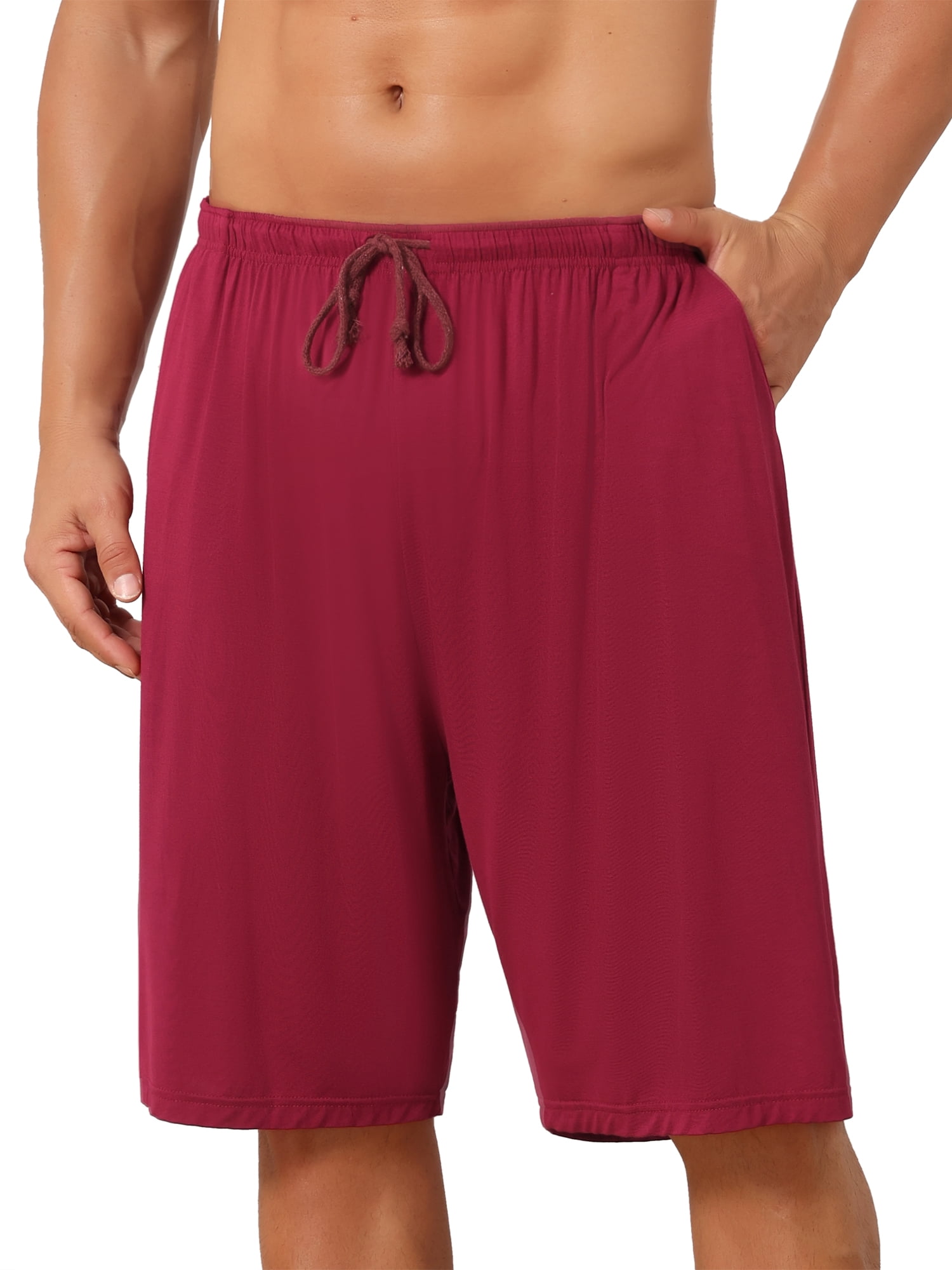 DARING DIVA Men's Comfortable Solid Lounge Drawstring Pajama Shorts 28 Burgundy