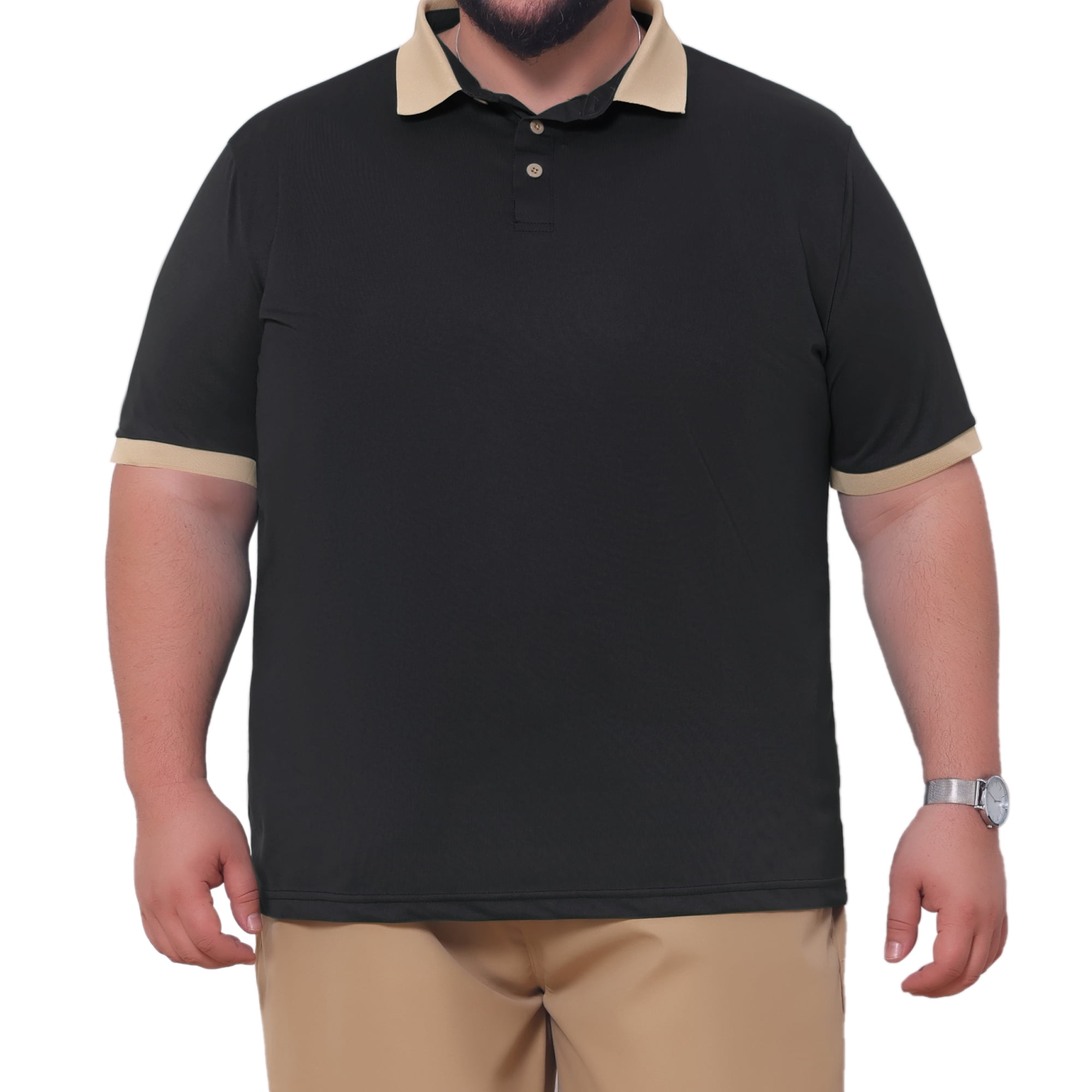 DARING DIVA Men's Contrast Collar Short Sleeves Breathable Polo Shirts 2XL Black