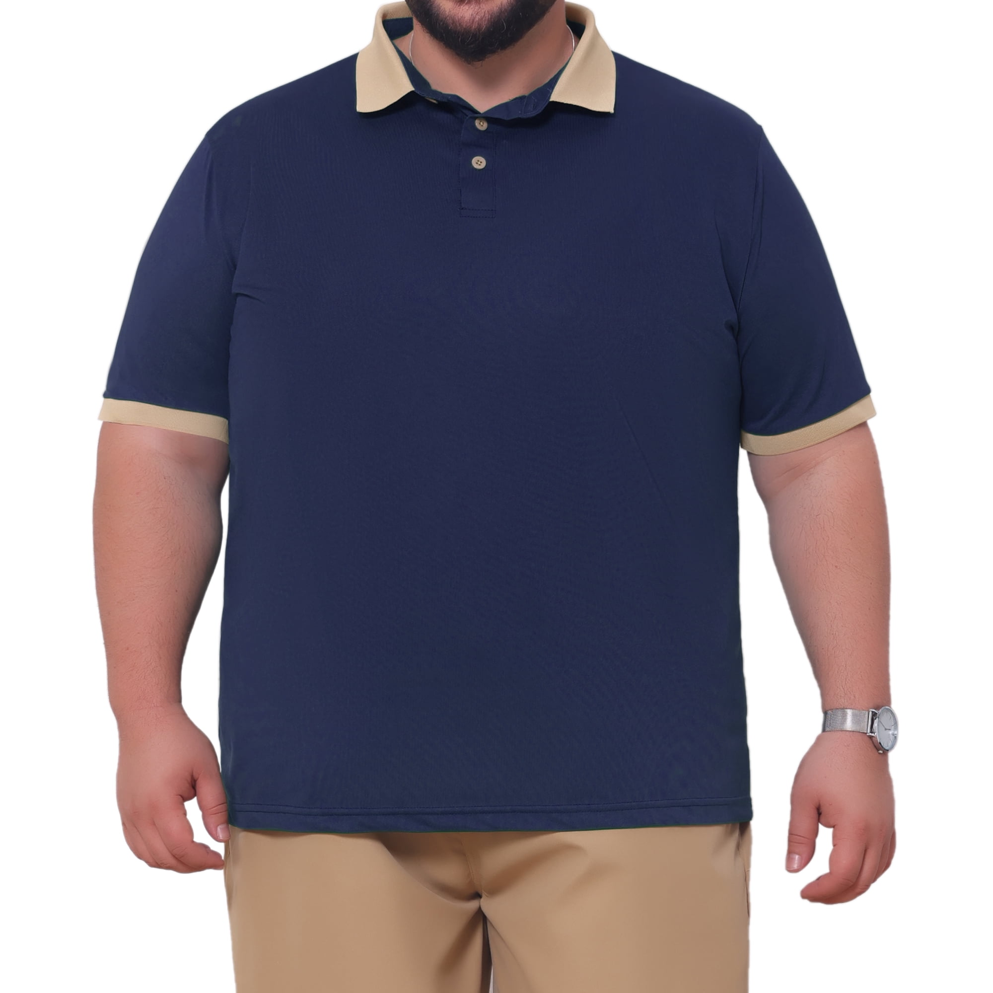 DARING DIVA Men's Contrast Collar Short Sleeves Breathable Polo Shirts 3XL Dark Blue