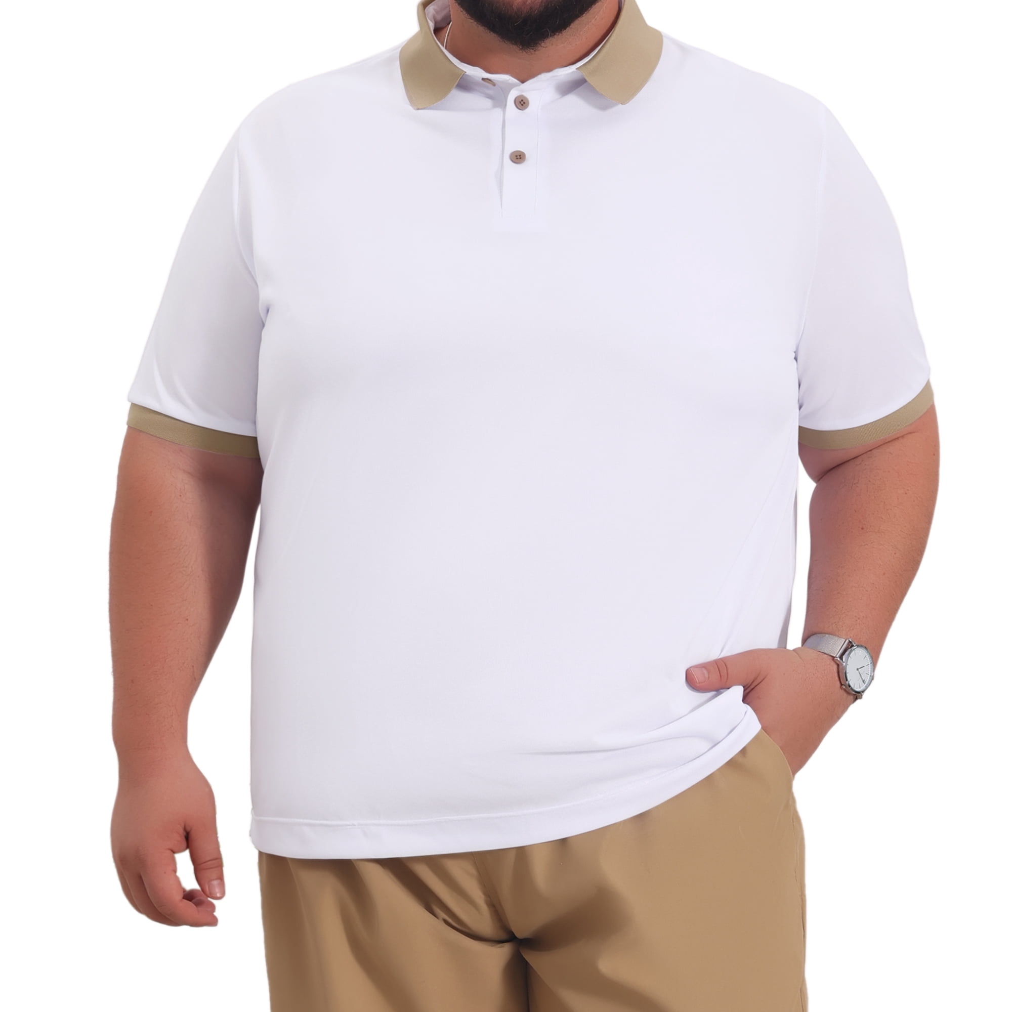 DARING DIVA Men's Contrast Collar Short Sleeves Breathable Polo Shirts 3XL White