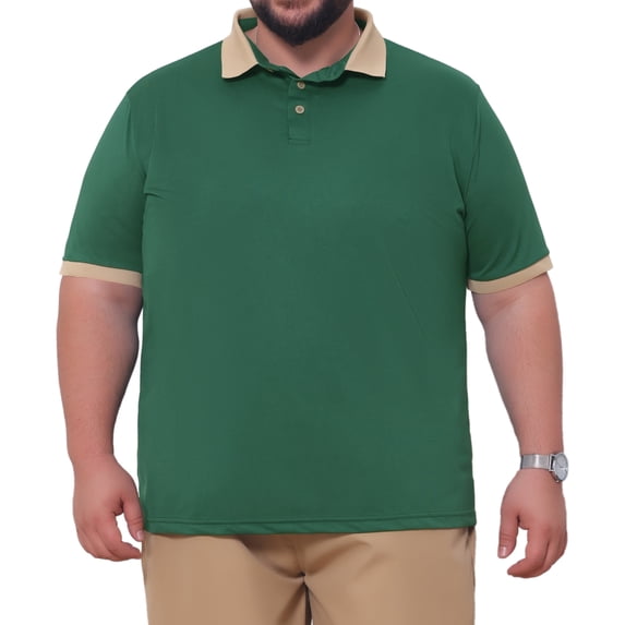 DARING DIVA Men's Contrast Collar Short Sleeves Breathable Polo Shirts 6XL Green