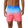 thumbnail image 1 of DARING DIVA Men's Contrast Color Gradient Summer Drawstring Beach Shorts 30 Blue Red, 1 of 6