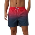 thumbnail image 1 of DARING DIVA Men's Contrast Color Gradient Summer Drawstring Beach Shorts 30 Red Black, 1 of 6