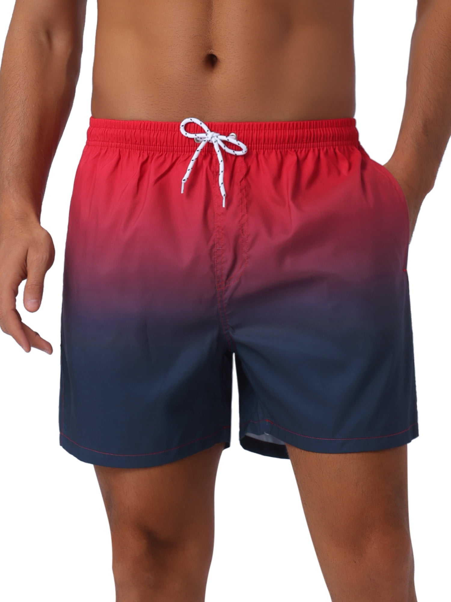DARING DIVA Men's Contrast Color Gradient Summer Drawstring Beach Shorts 32 Red Black