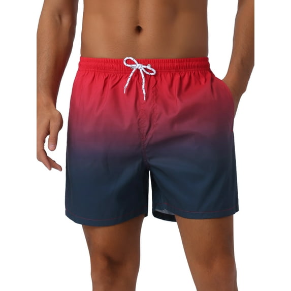 DARING DIVA Men's Contrast Color Gradient Summer Drawstring Beach Shorts 34 Red Black