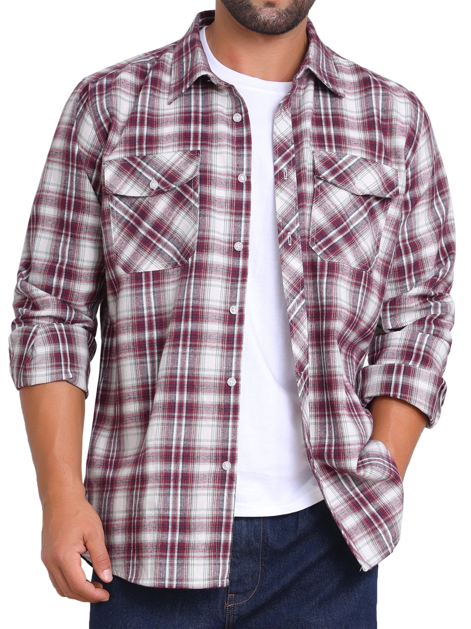 DARING DIVA Men's Contrast Color Slim Fit Long Sleeved Button Down Shirts 2XL Burgundy