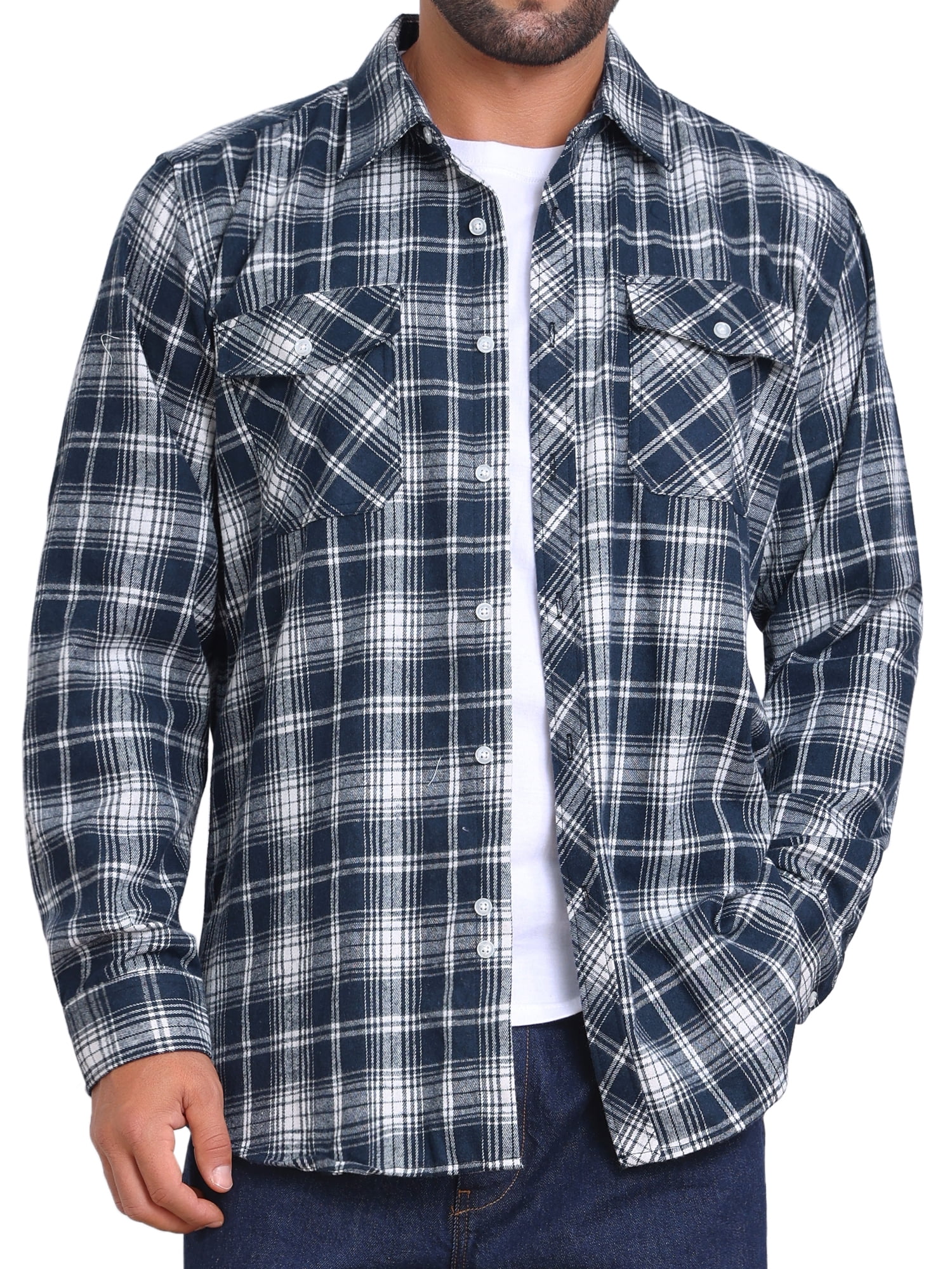 DARING DIVA Men's Contrast Color Slim Fit Long Sleeved Button Down Shirts S Navy White