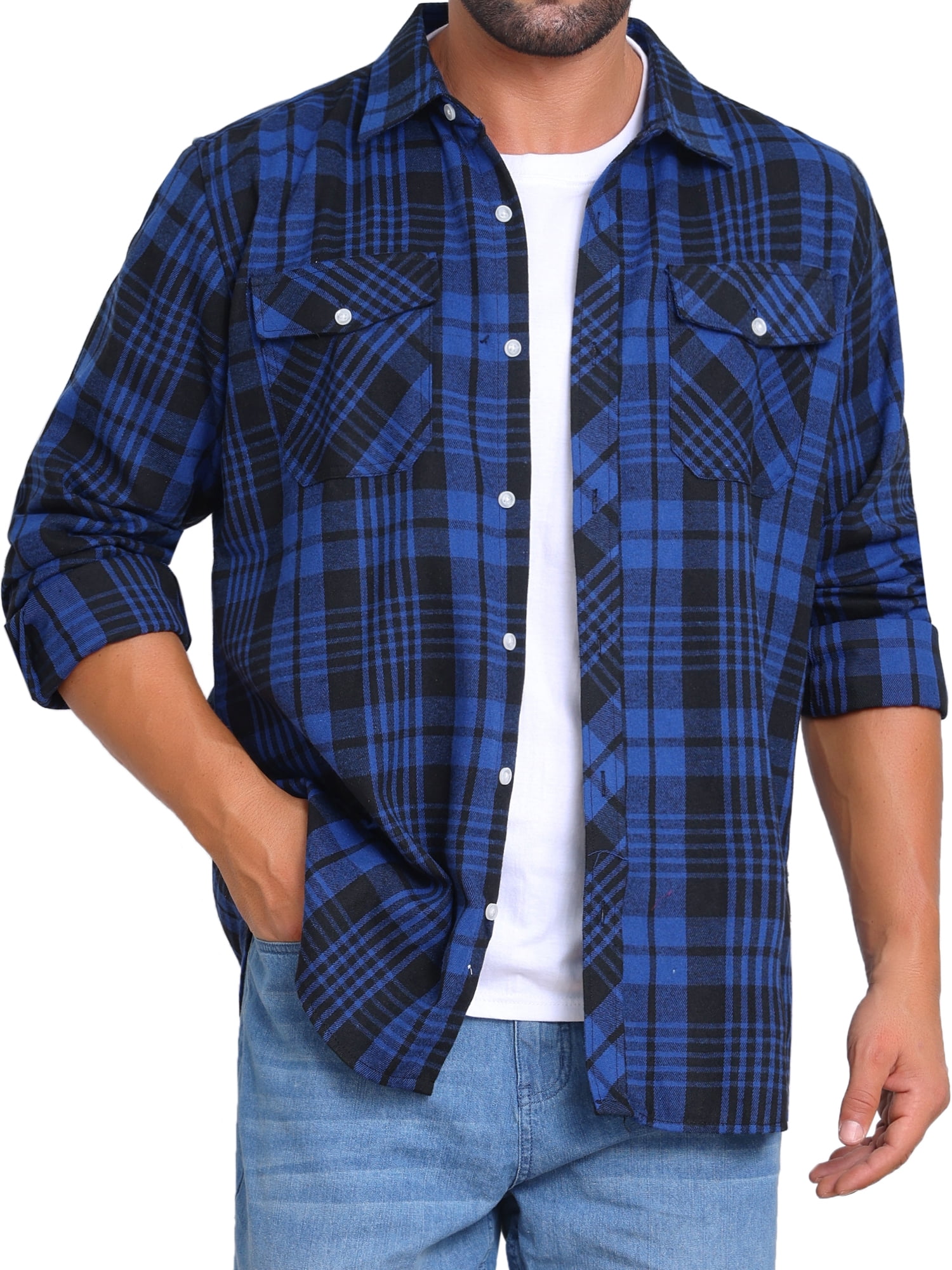 DARING DIVA Men's Contrast Color Slim Fit Long Sleeved Button Down Shirts XL Black Blue