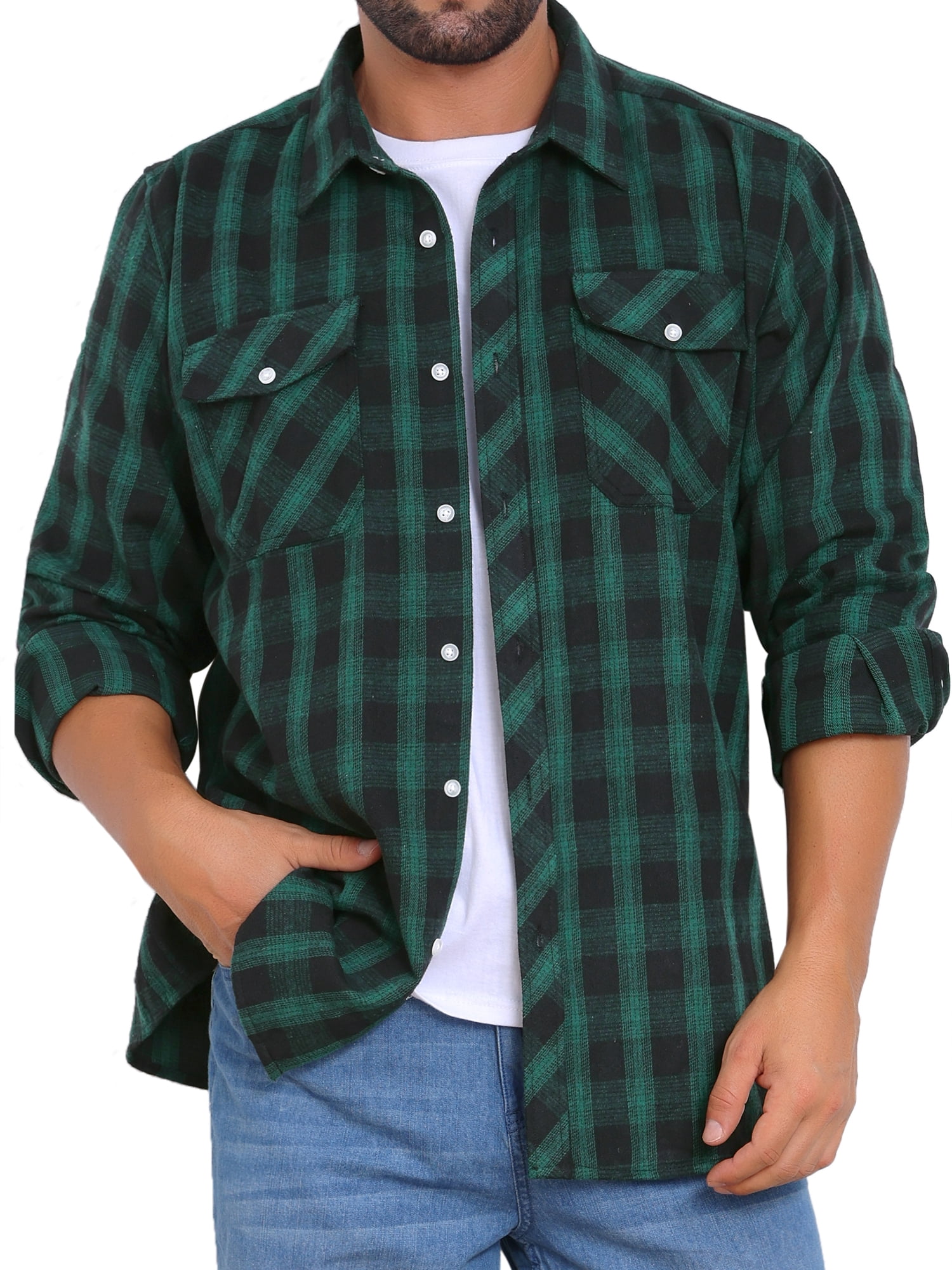 DARING DIVA Men's Contrast Color Slim Fit Long Sleeved Button Down Shirts XL Black Green