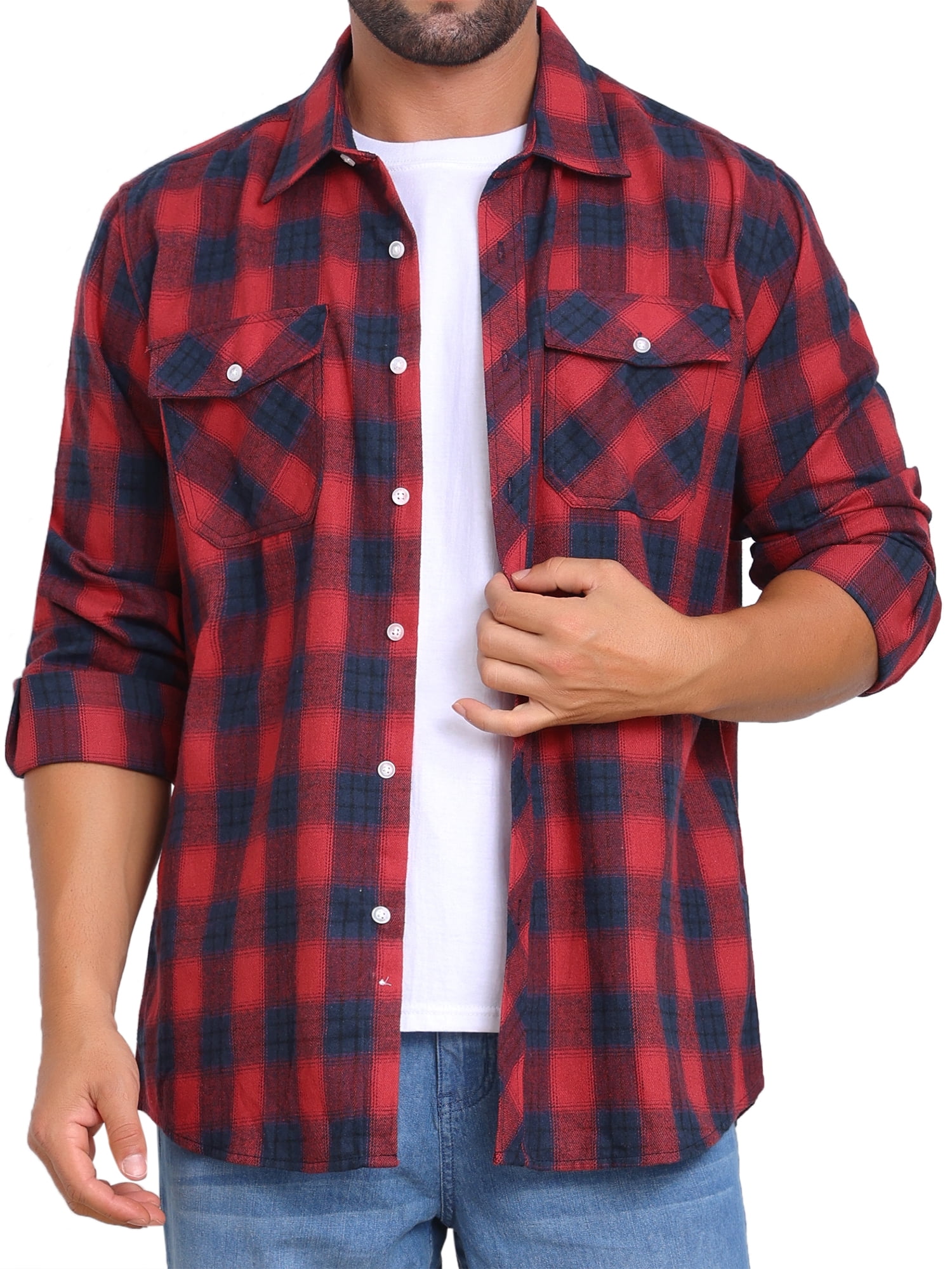 DARING DIVA Men's Contrast Color Slim Fit Long Sleeved Button Down Shirts XL Red Blue