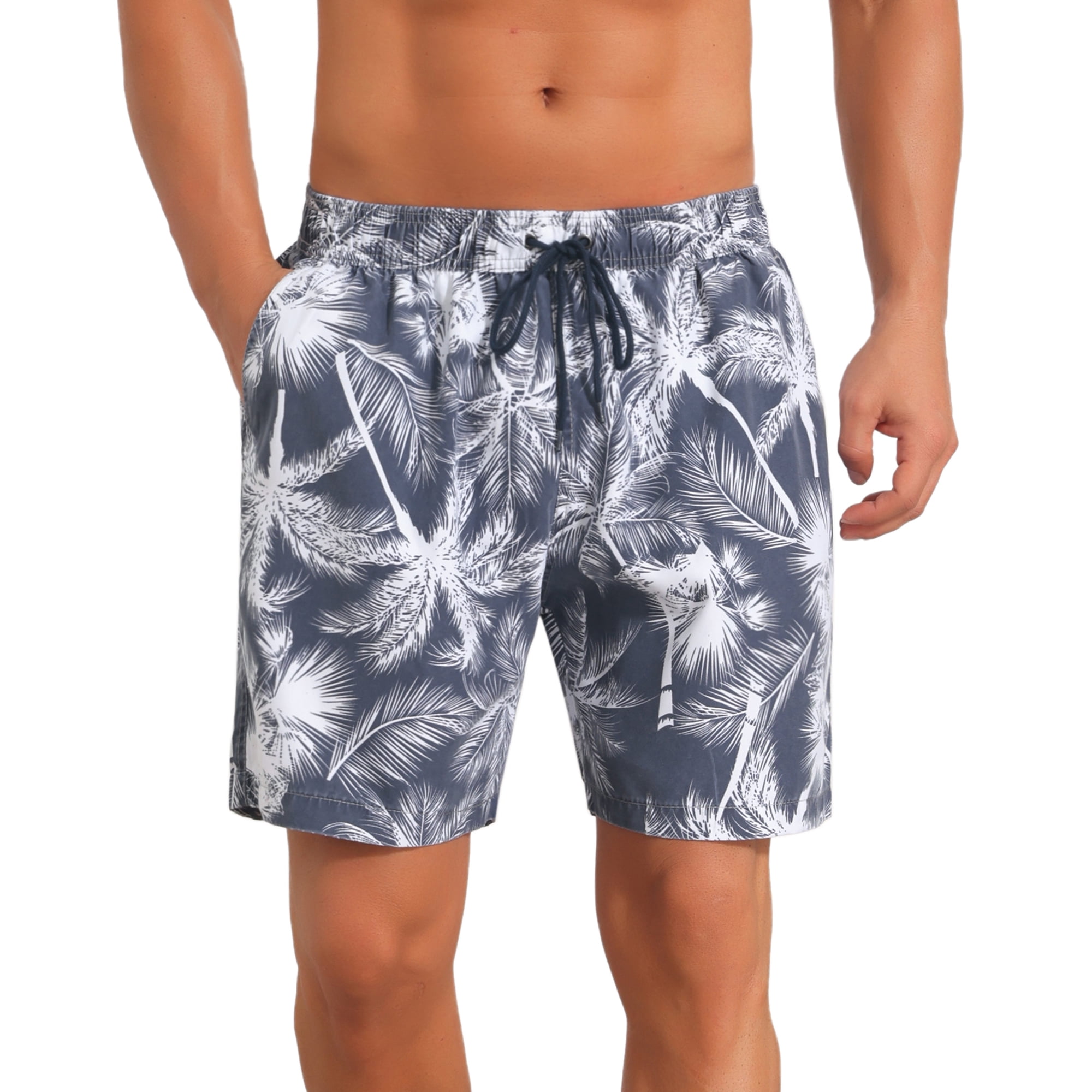 DARING DIVA Men's Contrast Pattern Board Drawstring Bathing Beach Shorts 32 Gray Blue