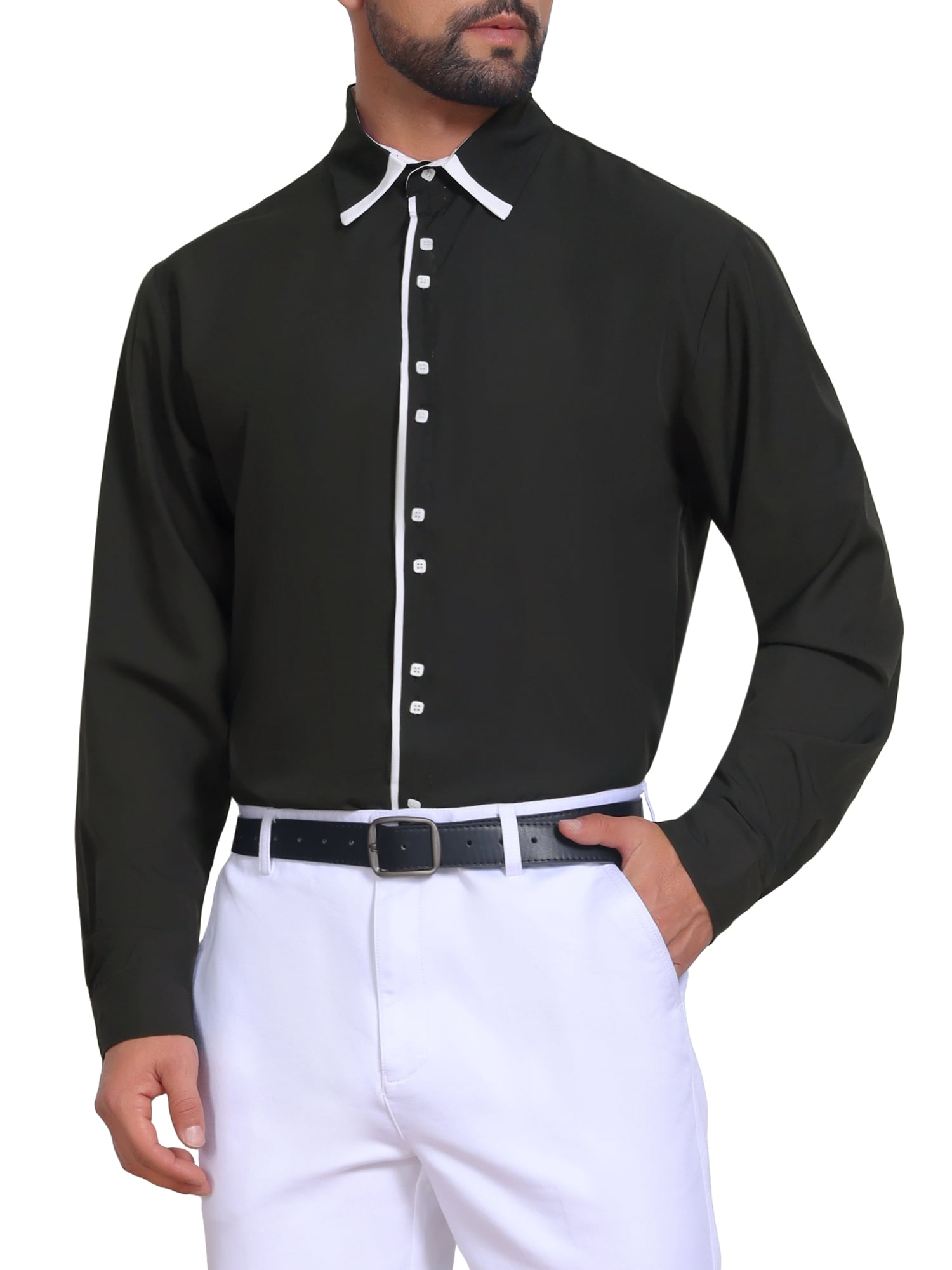 DARING DIVA Men's Contrast Trim Long Sleeve Button Down Formal Shirts L Black