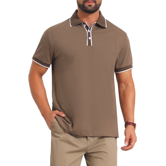 DARING DIVA Men's Contrast Trim Short Sleeve Button Closure Polo Shirts 2XL Khaki