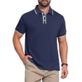 thumbnail image 1 of DARING DIVA Men's Contrast Trim Short Sleeve Button Closure Polo Shirts 2XL Navy Blue, 1 of 7