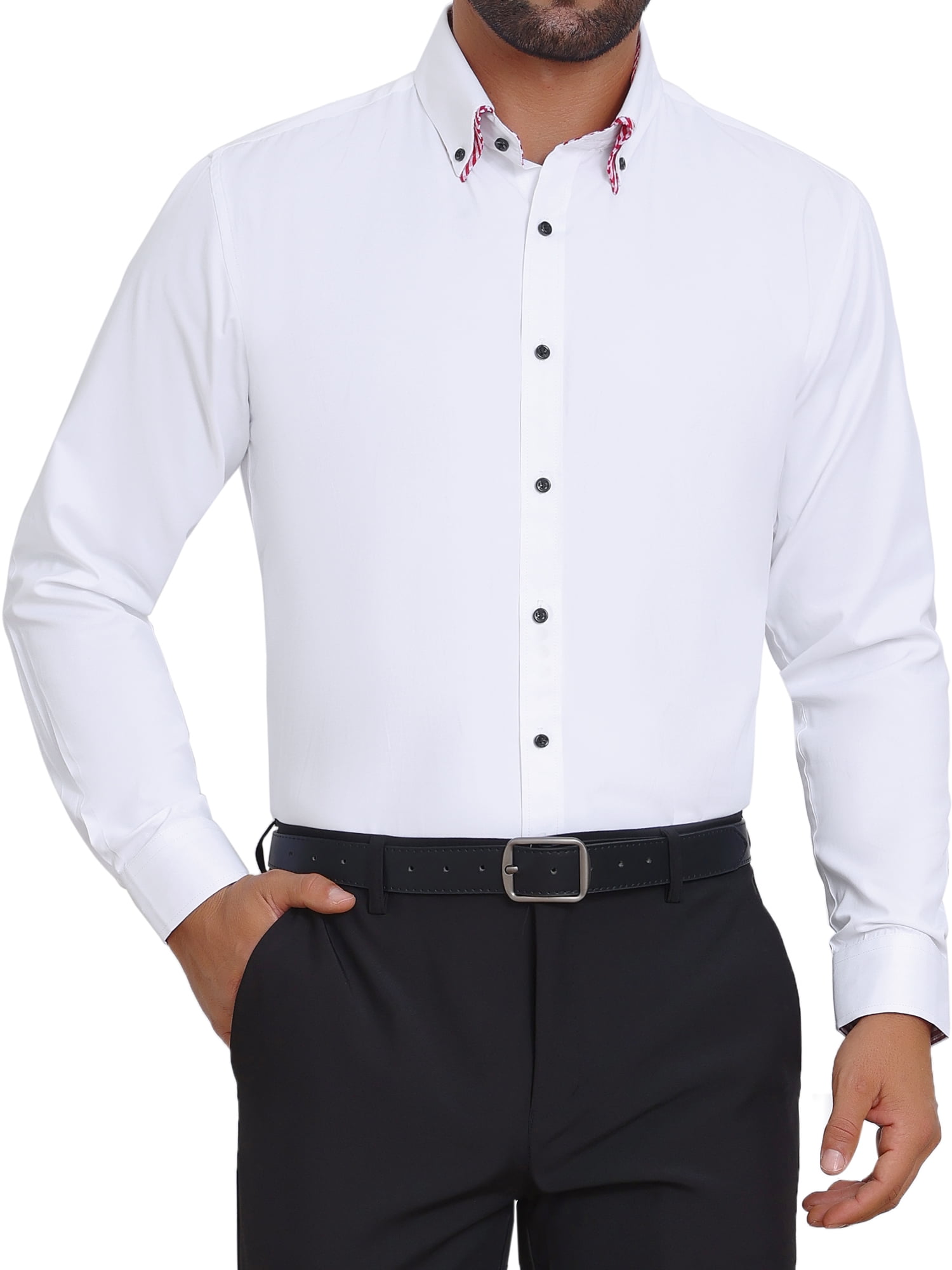 DARING DIVA Men's Contrasting Color Collar Long Sleeve Button Down Shirts S White